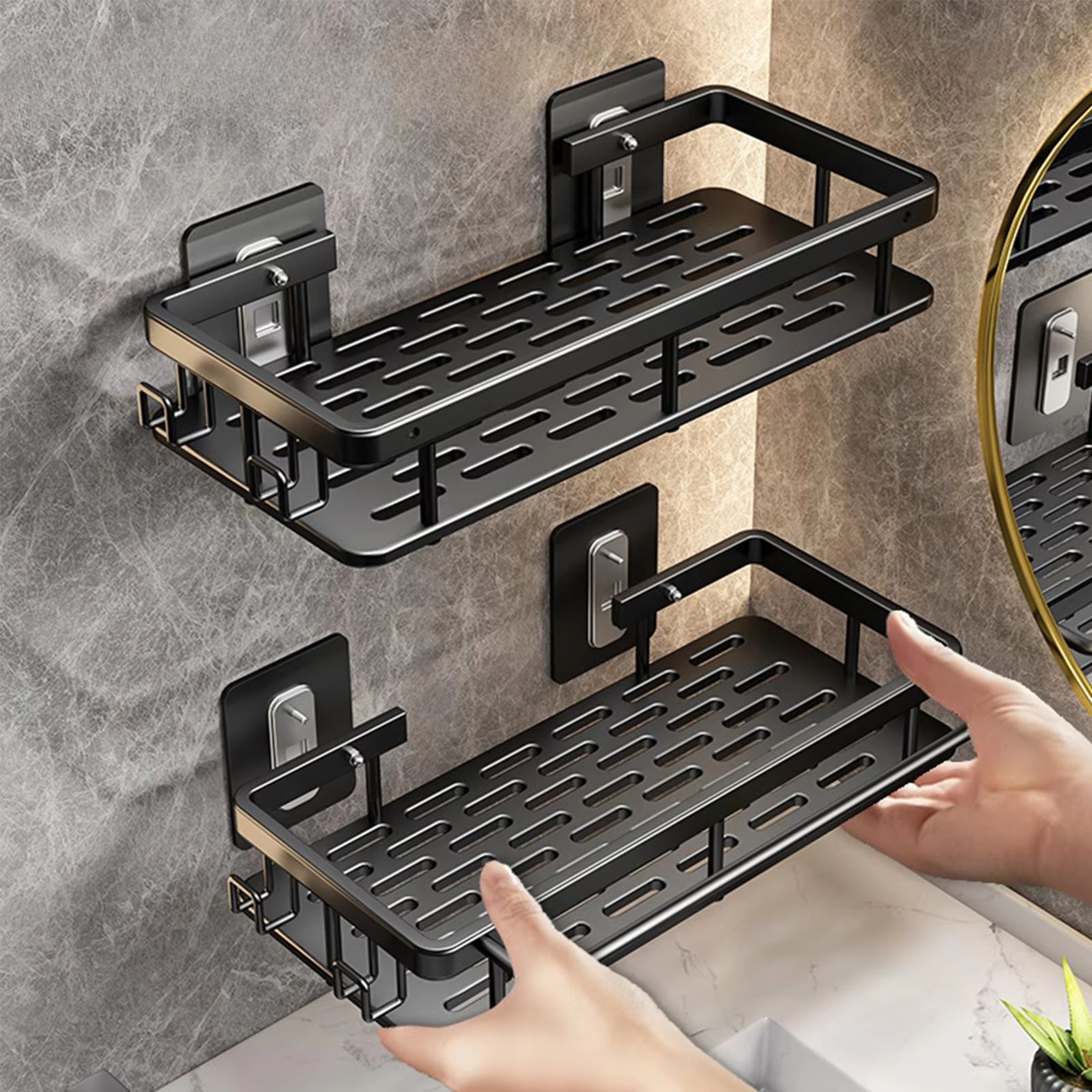 NoDrill Aluminum Bathroom Corner Shelf Wall Mounted Storage Rack 0