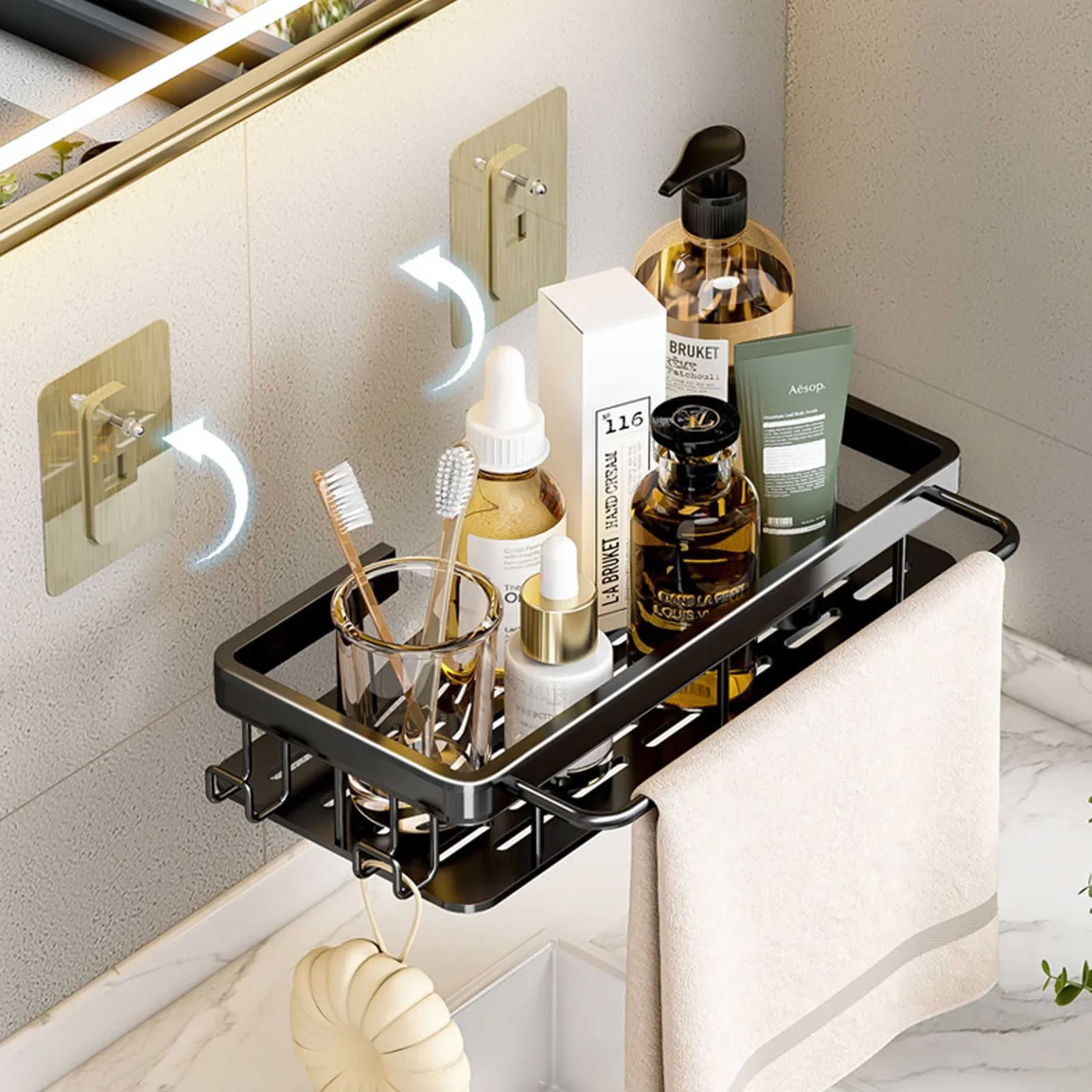 NoDrill Aluminum Bathroom Corner Shelf Wall Mounted Storage Rack 2
