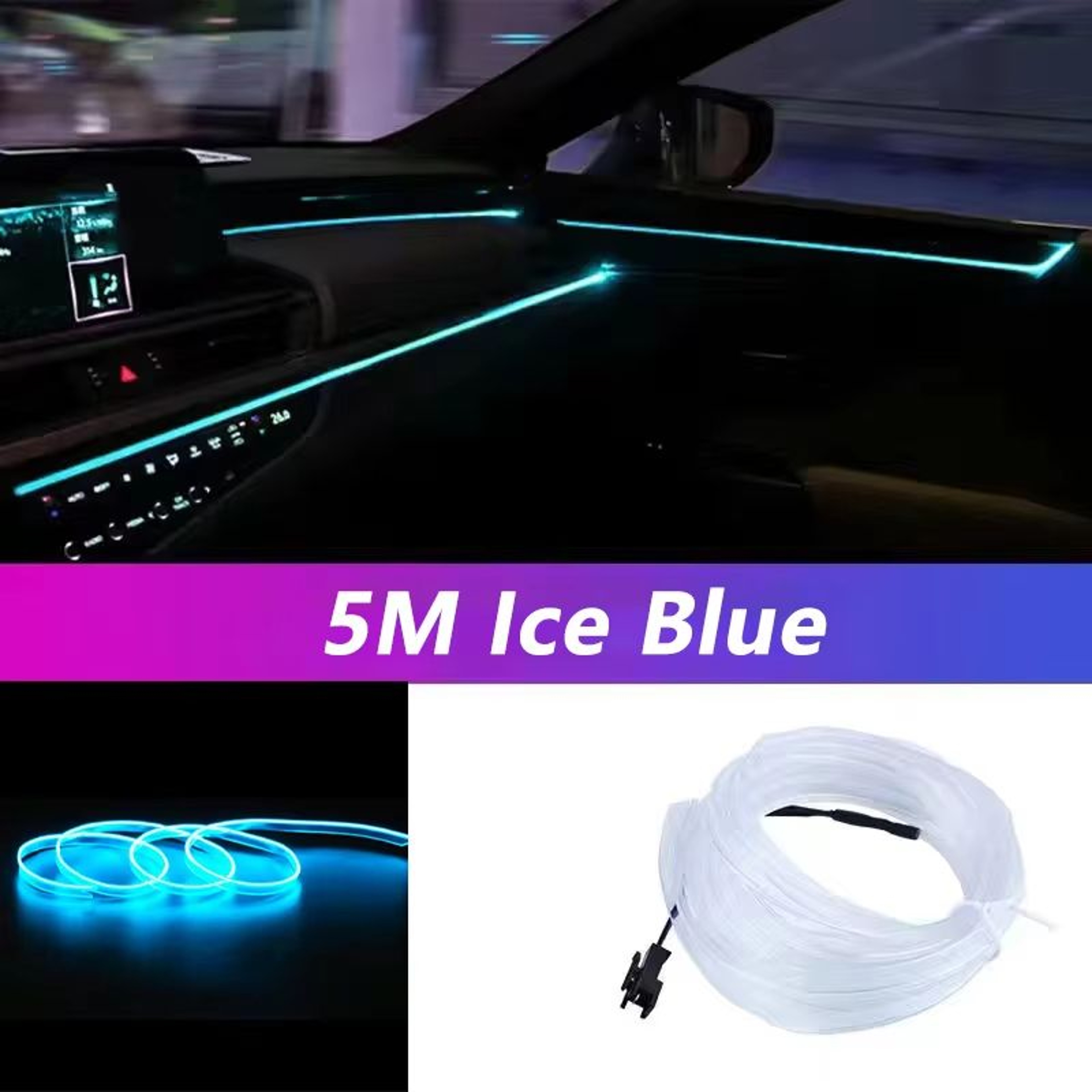 1640ft USB Powered Car Interior LED Strip Light Flexible Neon Ambient Lighting 14