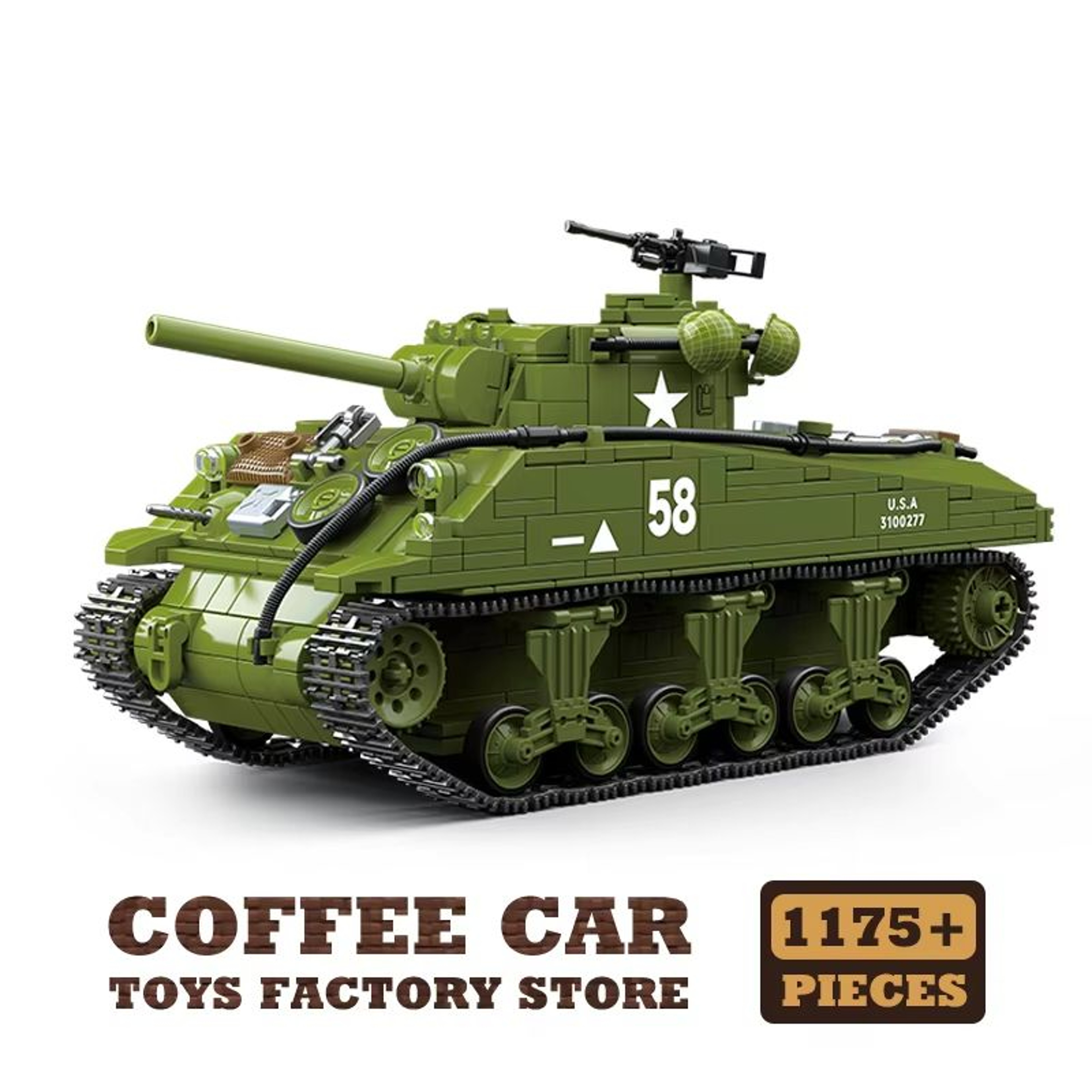 M4A3 Medium Tank Building Blocks Set WWII Military Model Toy 7