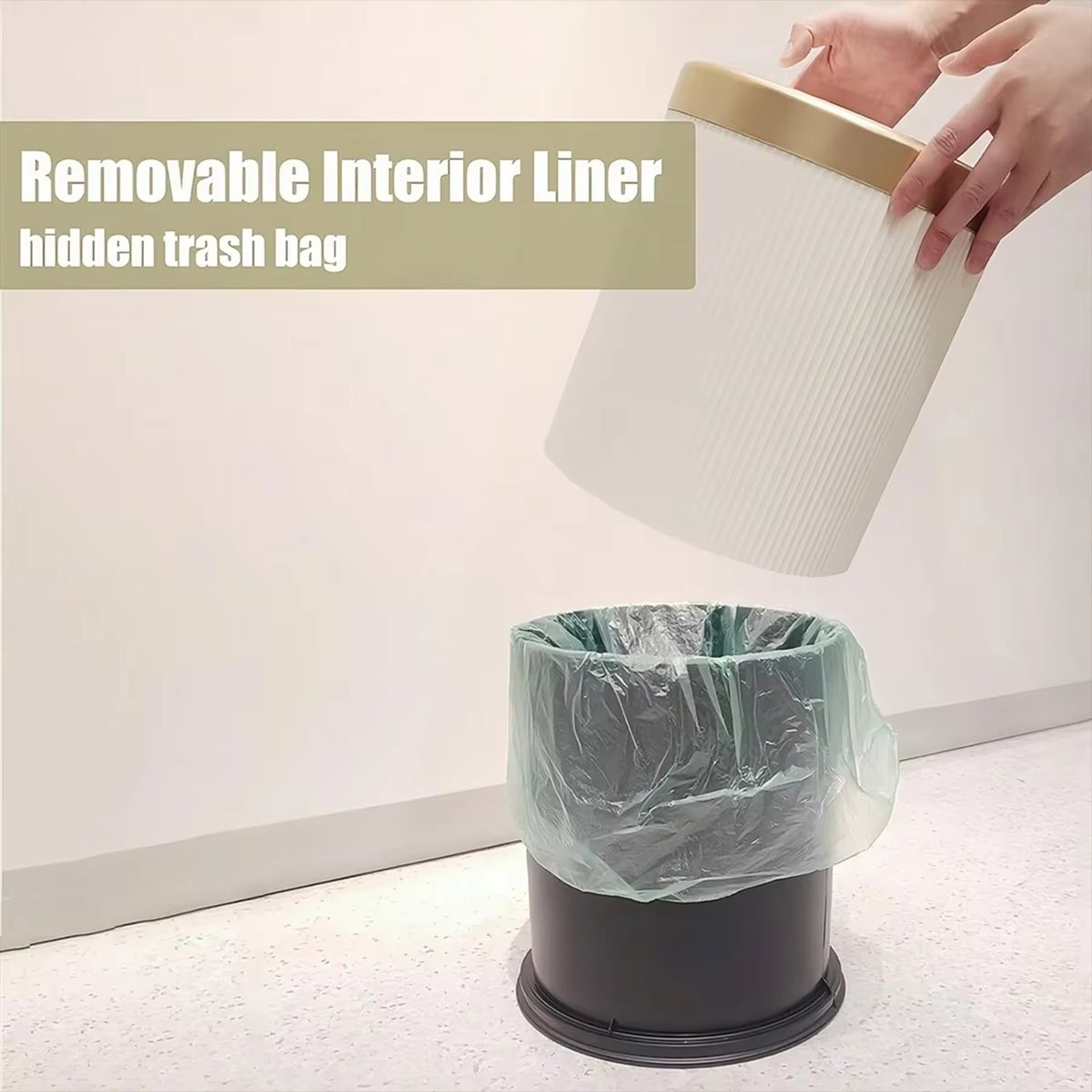 Modern White And Black DoubleLayer Trash Bin With PressTop Lid 4