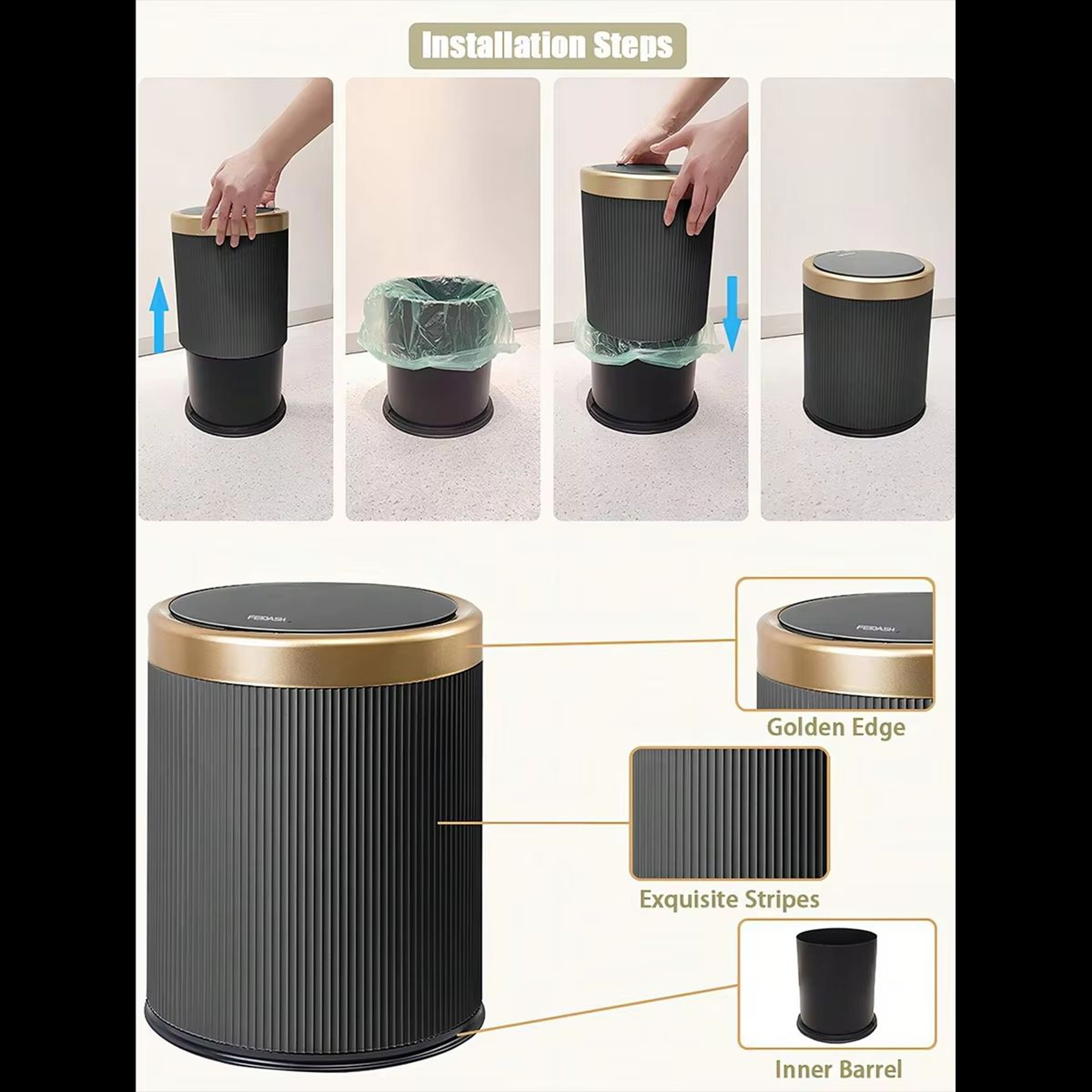 Modern White And Black DoubleLayer Trash Bin With PressTop Lid 5