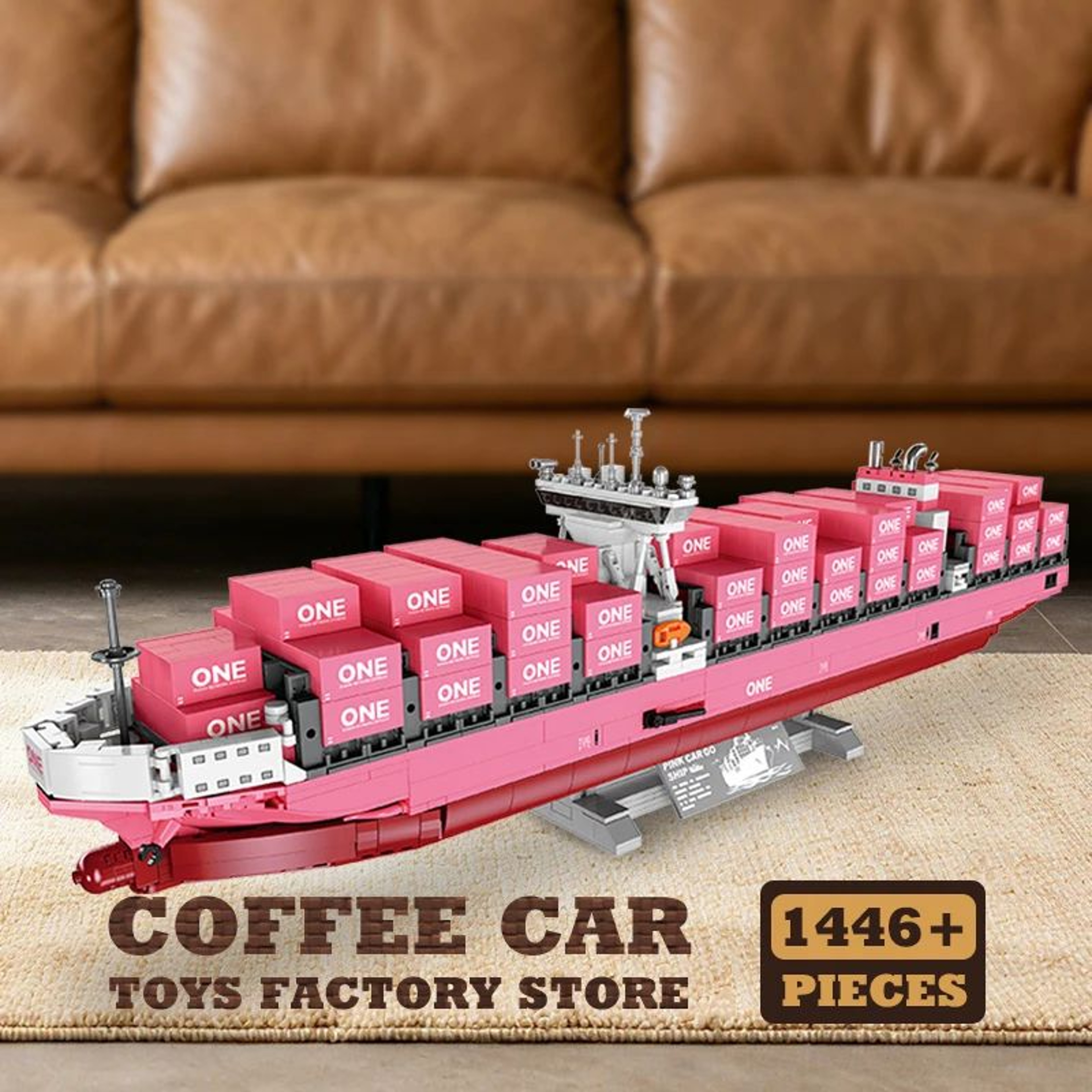 Pink Cargo Ship 1446Piece DIY 3D Bricks Puzzle And Model Kit 0