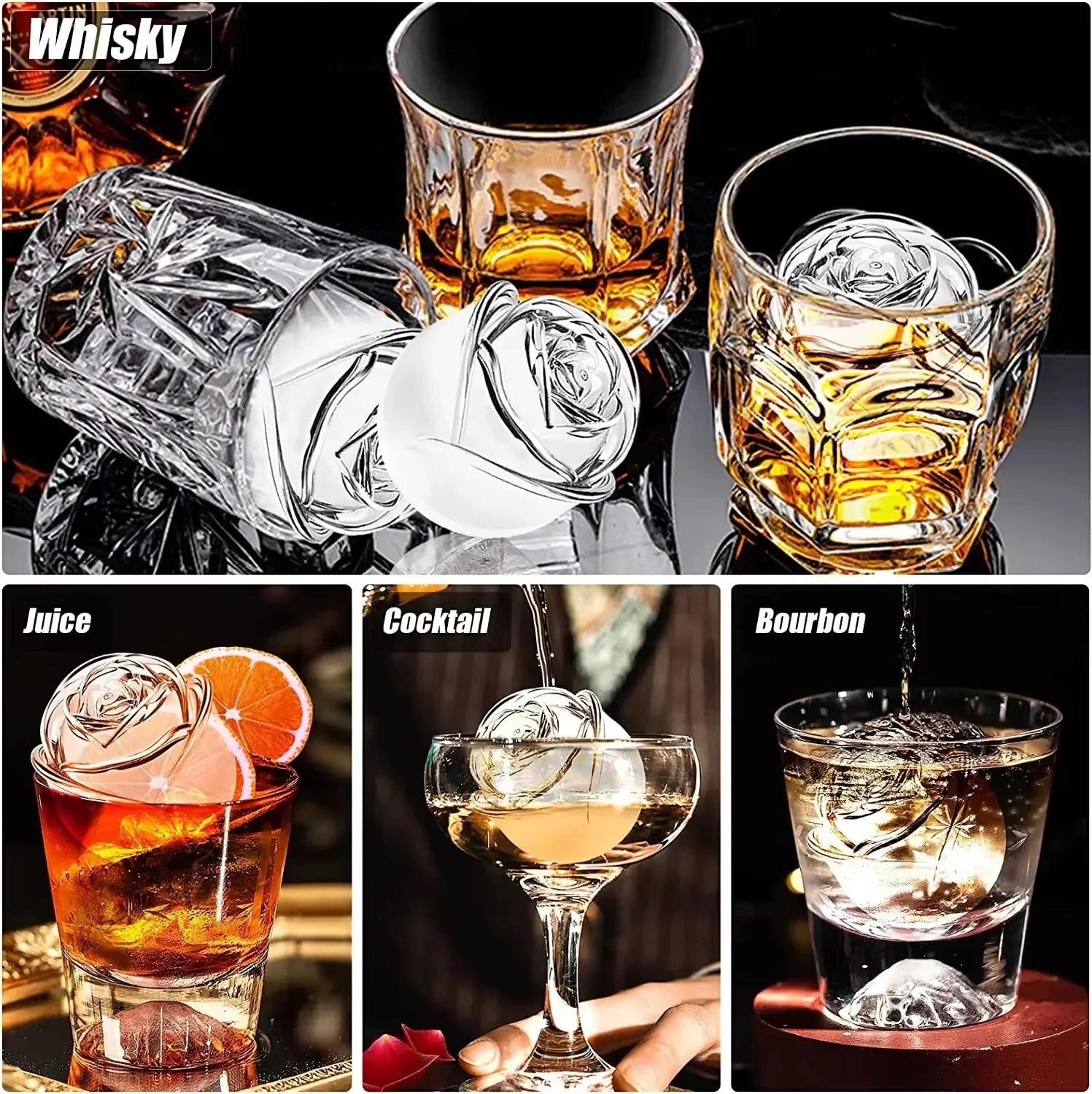 3D Rose Large Silicone Ice Cube Trays  Giant Flower Ice Molds 4Pack 3