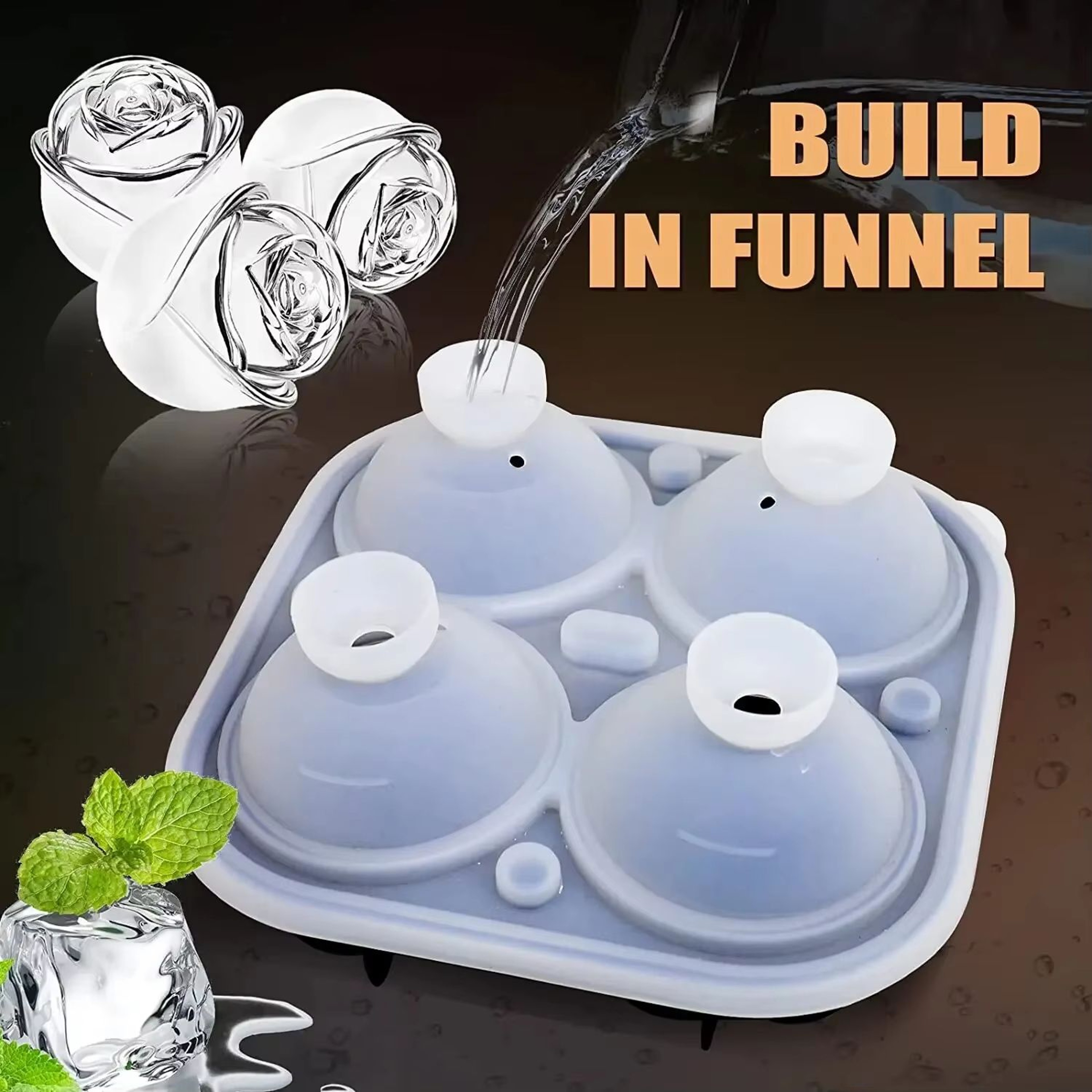 3D Rose Large Silicone Ice Cube Trays  Giant Flower Ice Molds 4Pack 5