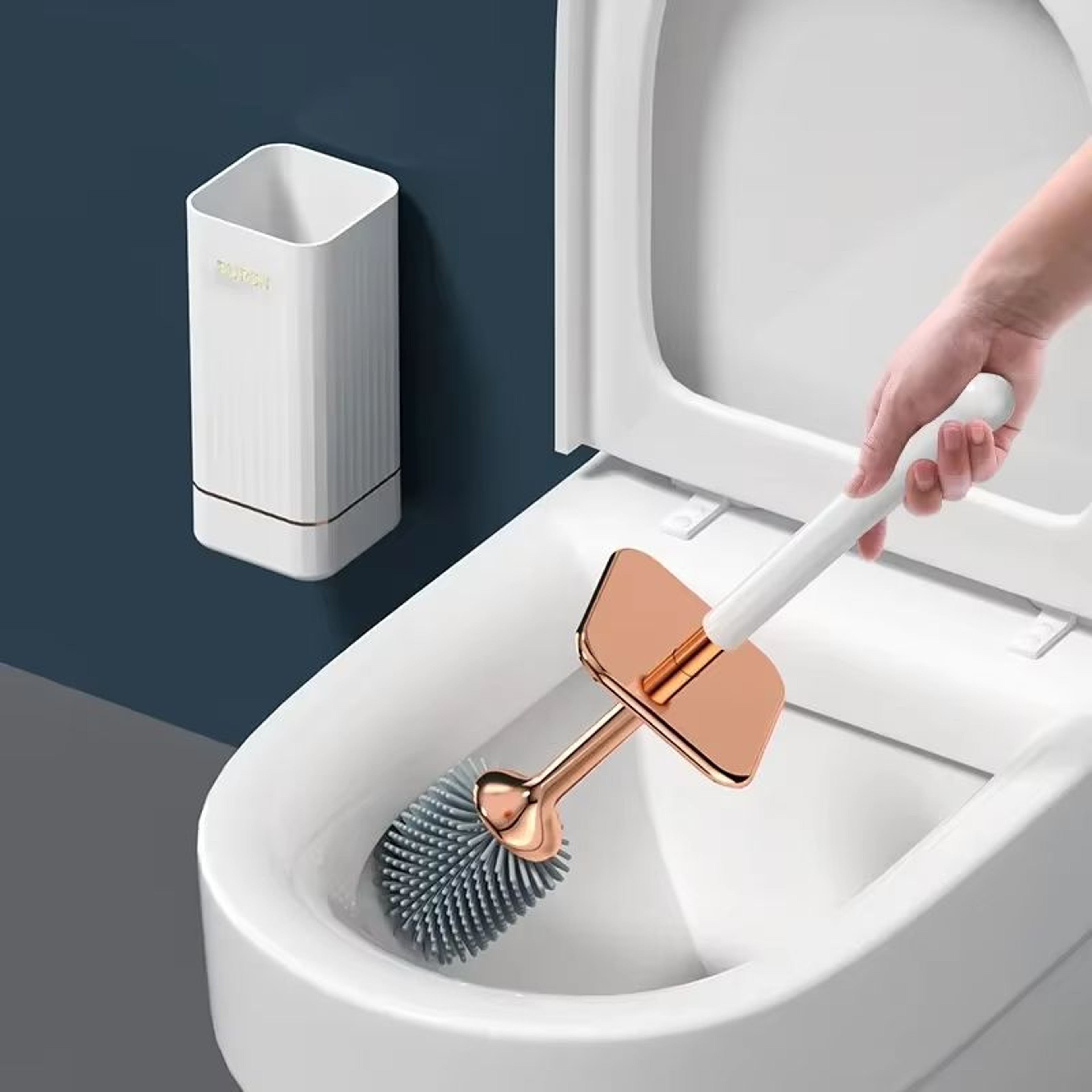 Silicone Golf LongHandle Toilet Brush With WallMounted Holder  360 Flexible Head Bathroom Cleaner S 3