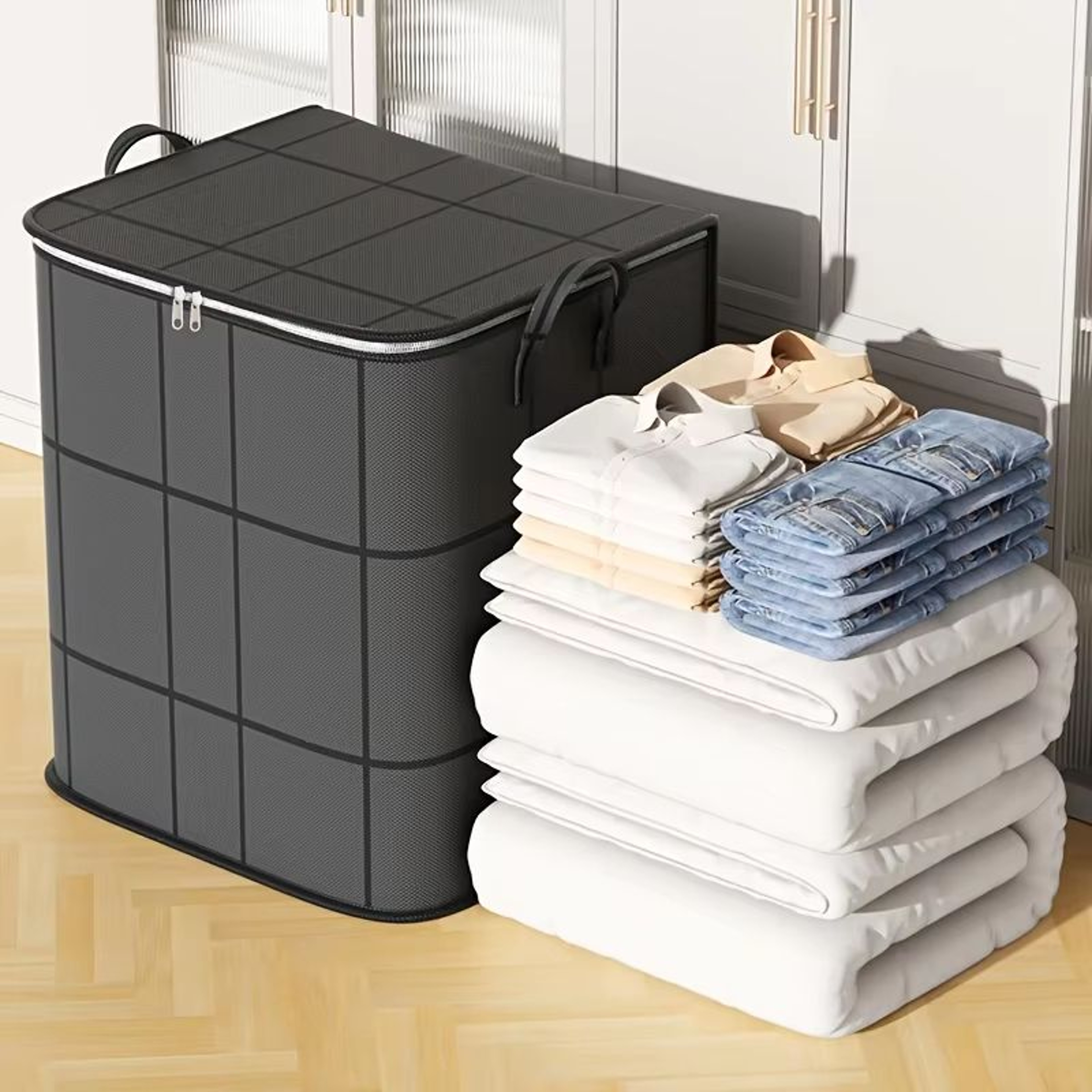 Large Foldable Clothes Storage Bag With Handle And Double Zipper 4