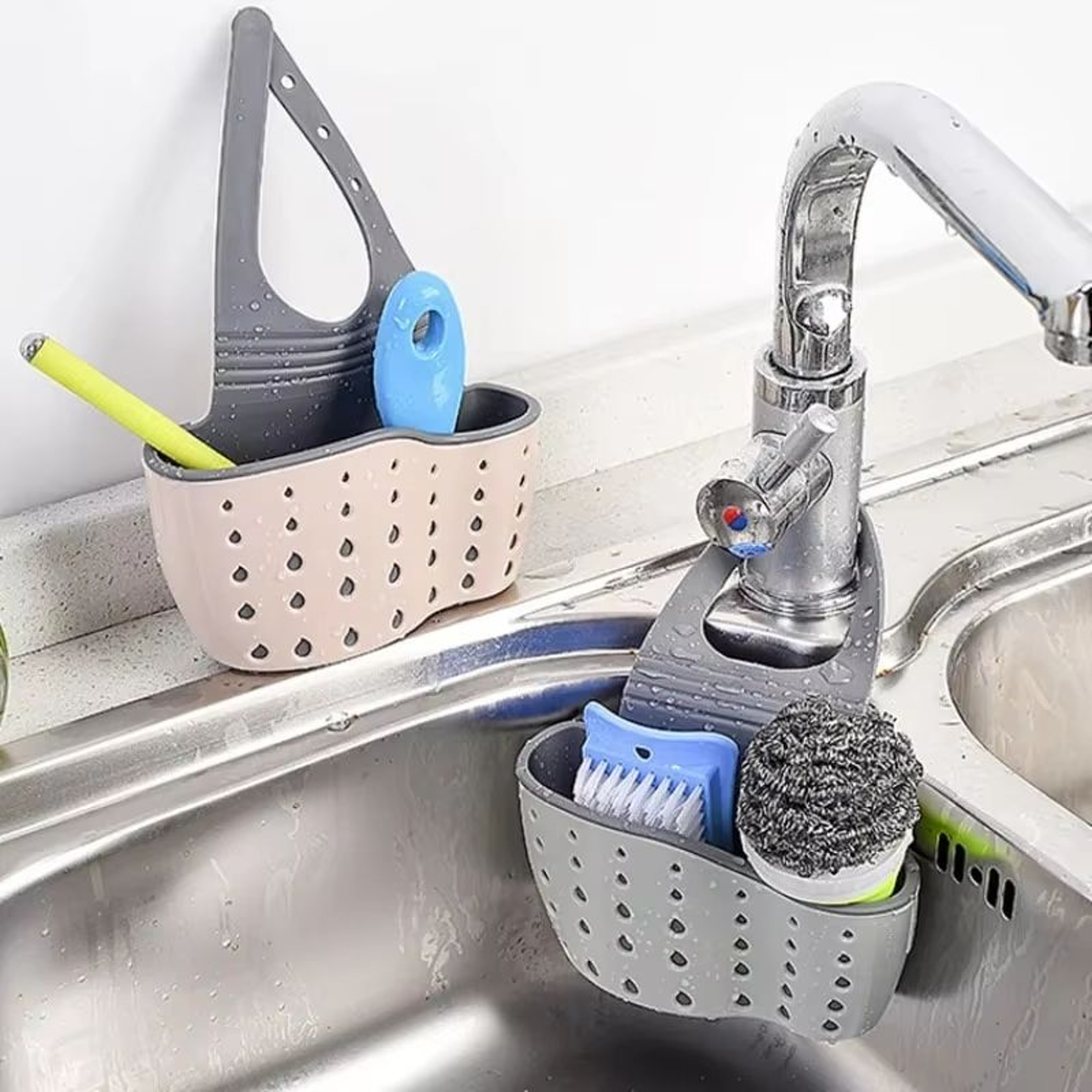 Adjustable Kitchen Sink Hanging Storage Basket For Soap And Sponge 0