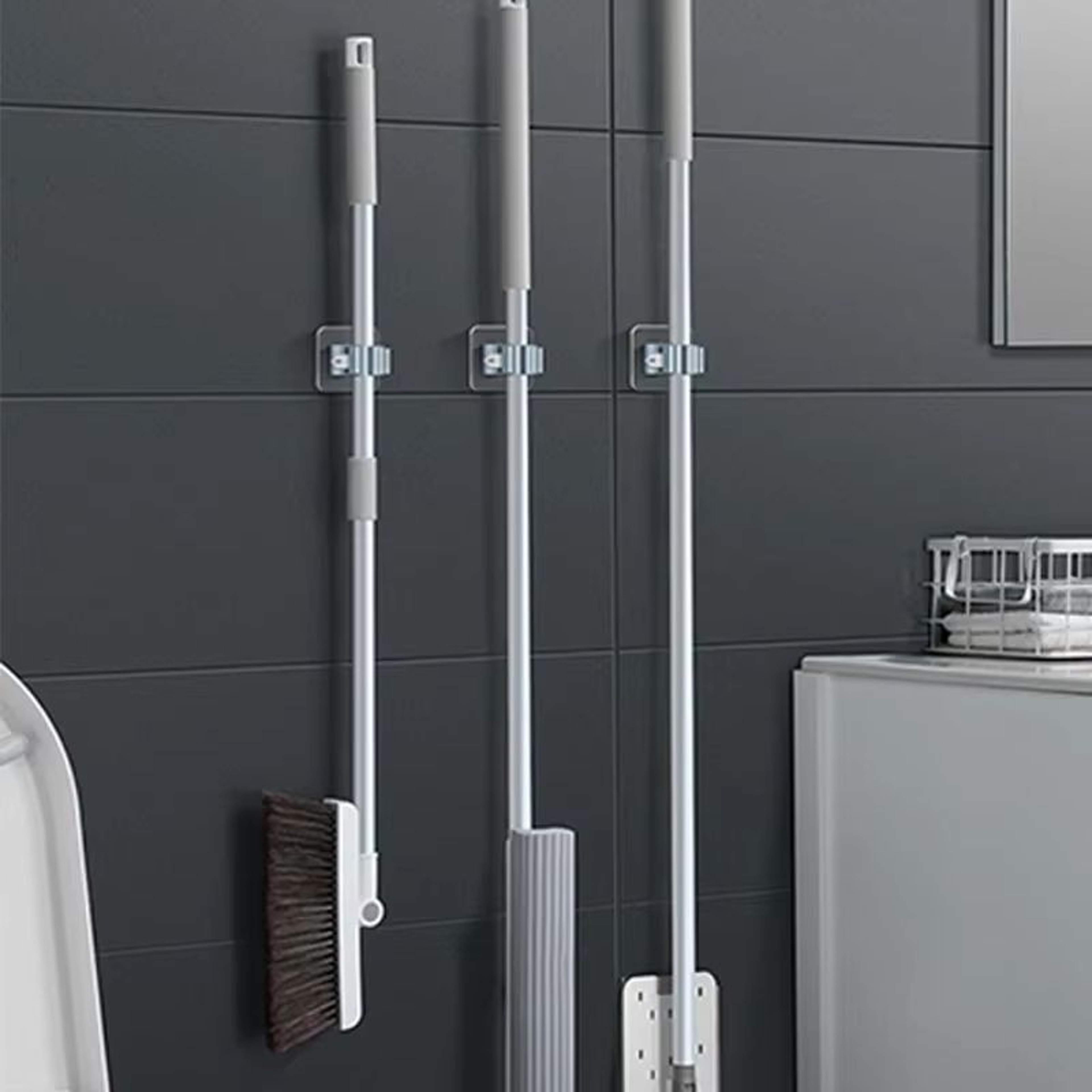 WallMounted Traceless Suction Mop And Broom Storage Rack With Waterproof Clips 1