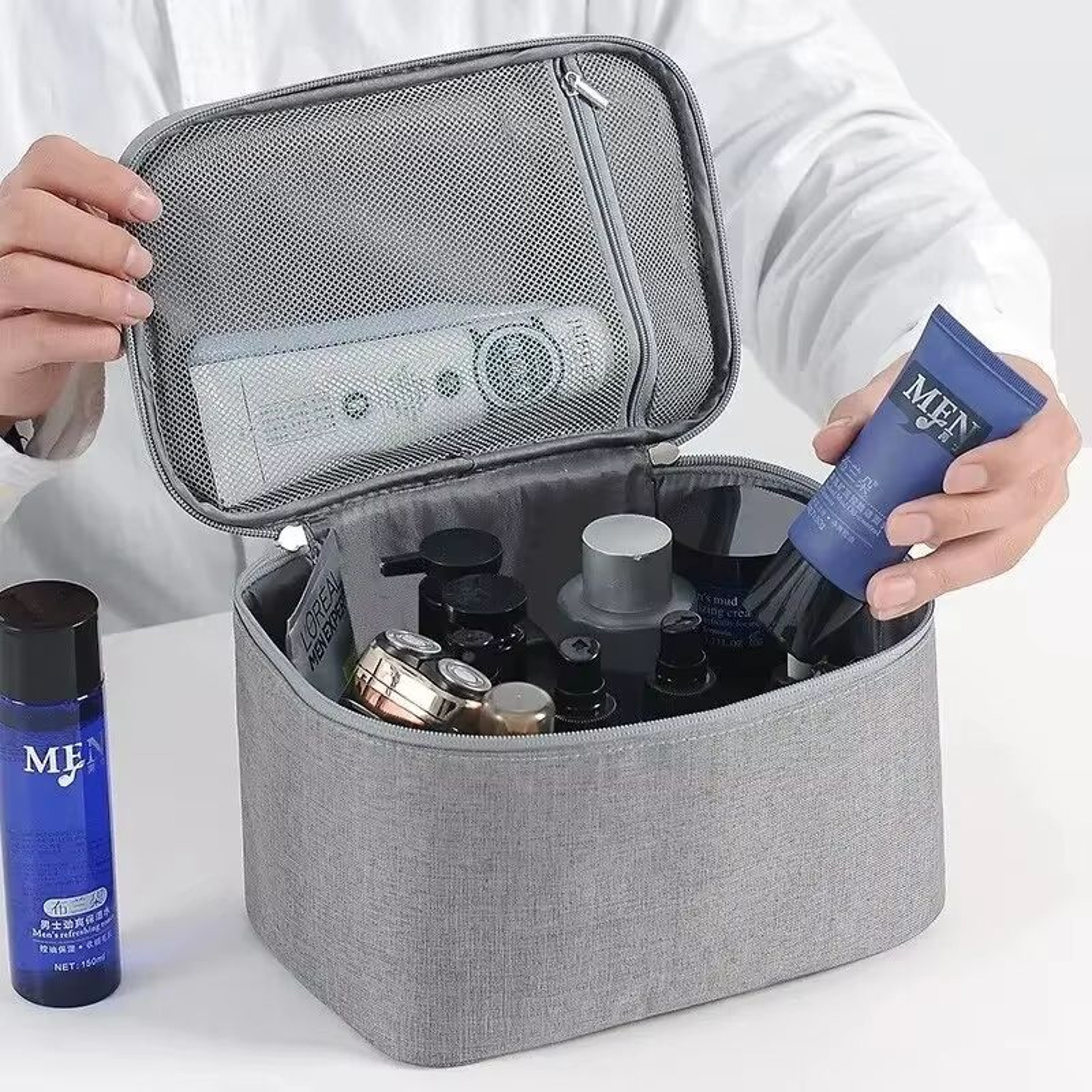 Mens Large Capacity Double Layer Toiletry Bag With Oxford Cloth 2