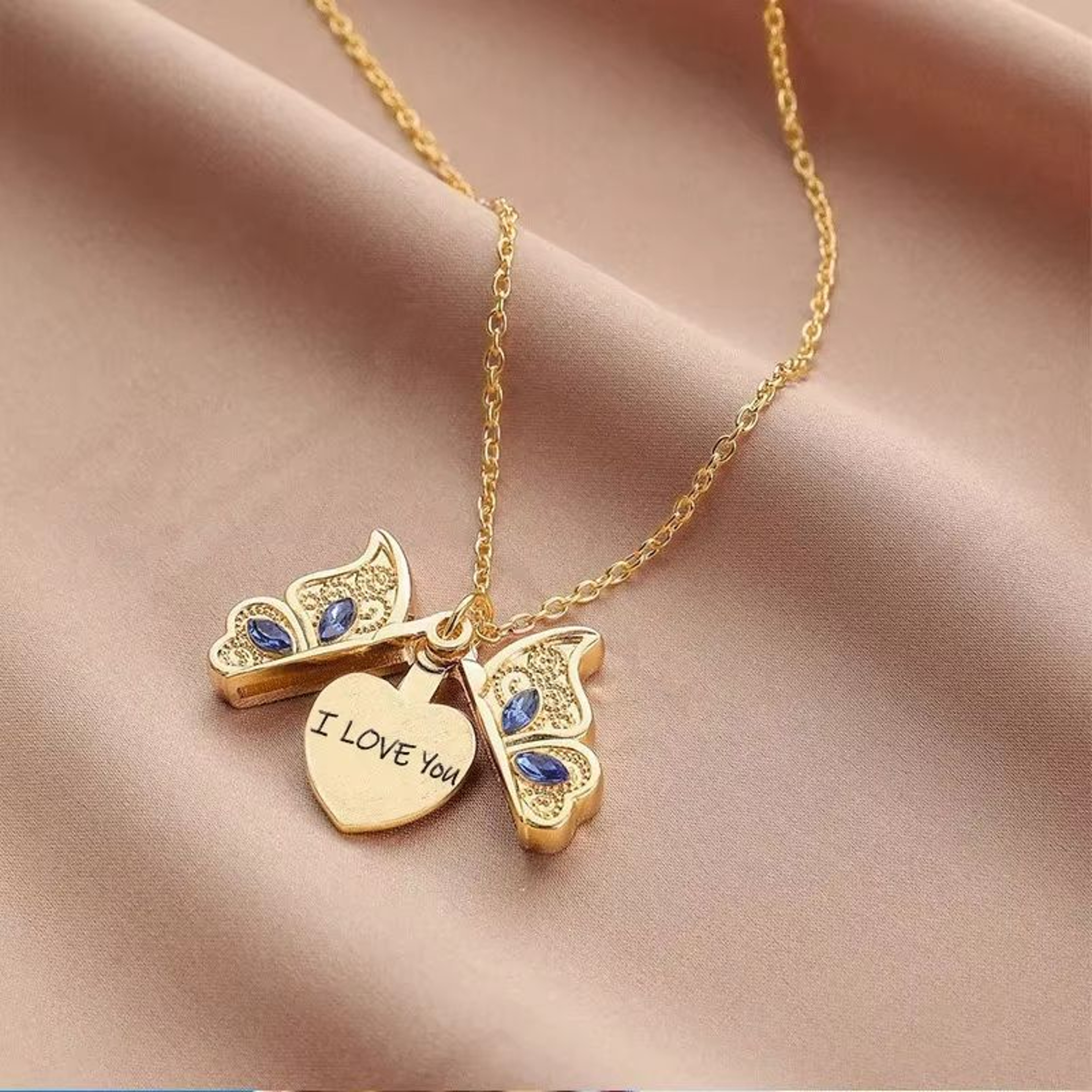 Exquisite Butterfly I Love You Pendant Necklace For Women 3