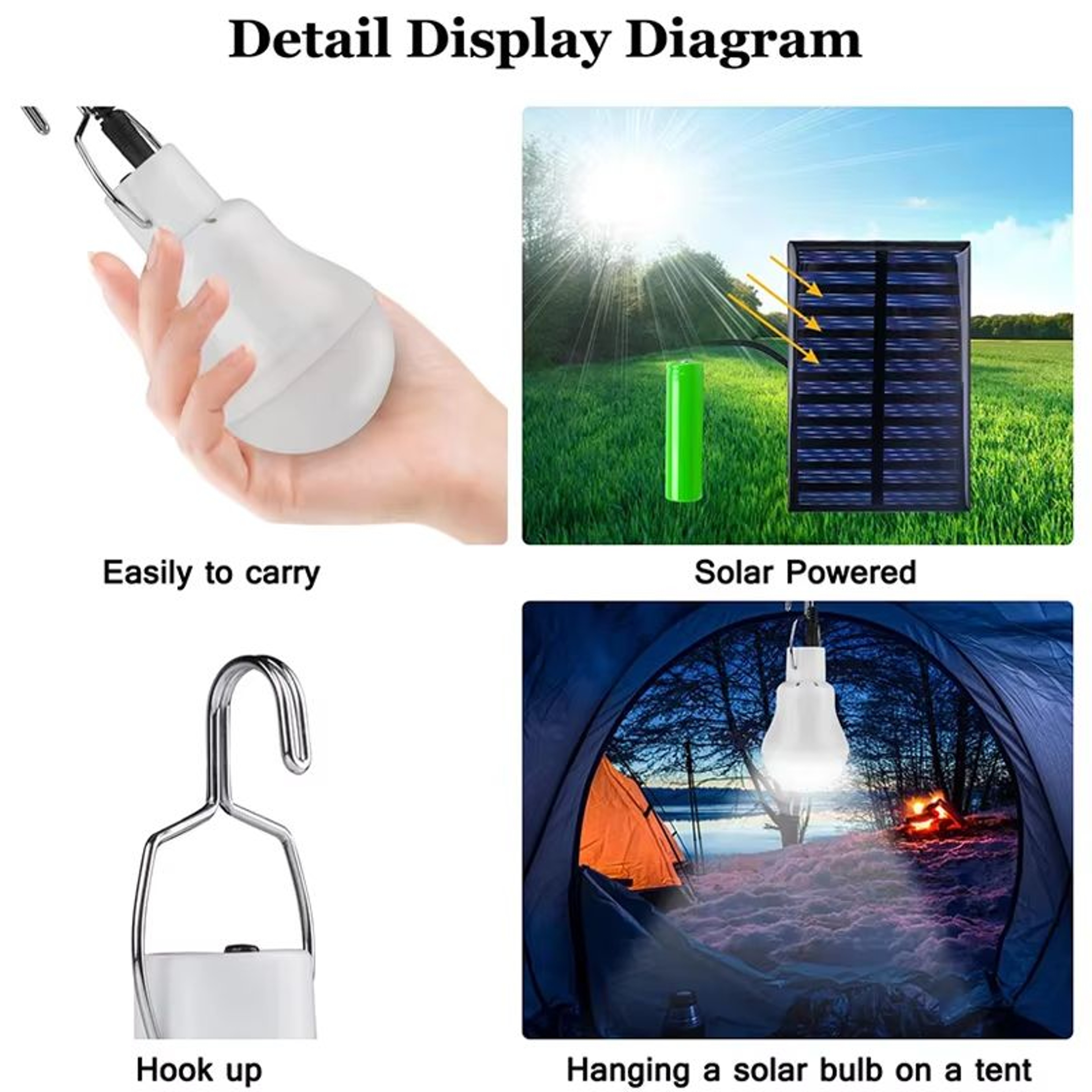 USBSolar Rechargeable Portable Emergency LED Bulb For Camping Hiking Garden Outdoor 2
