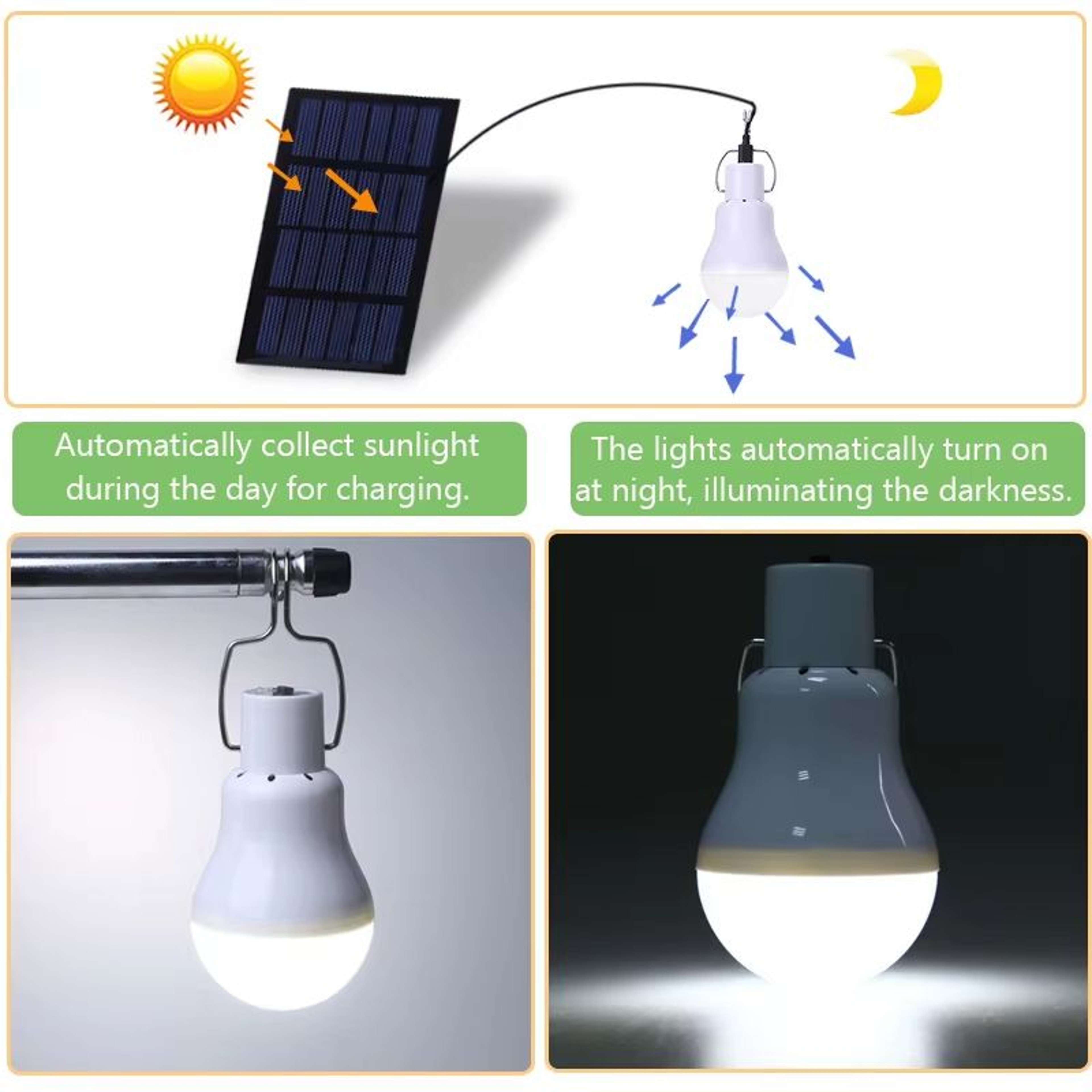 USBSolar Rechargeable Portable Emergency LED Bulb For Camping Hiking Garden Outdoor 3