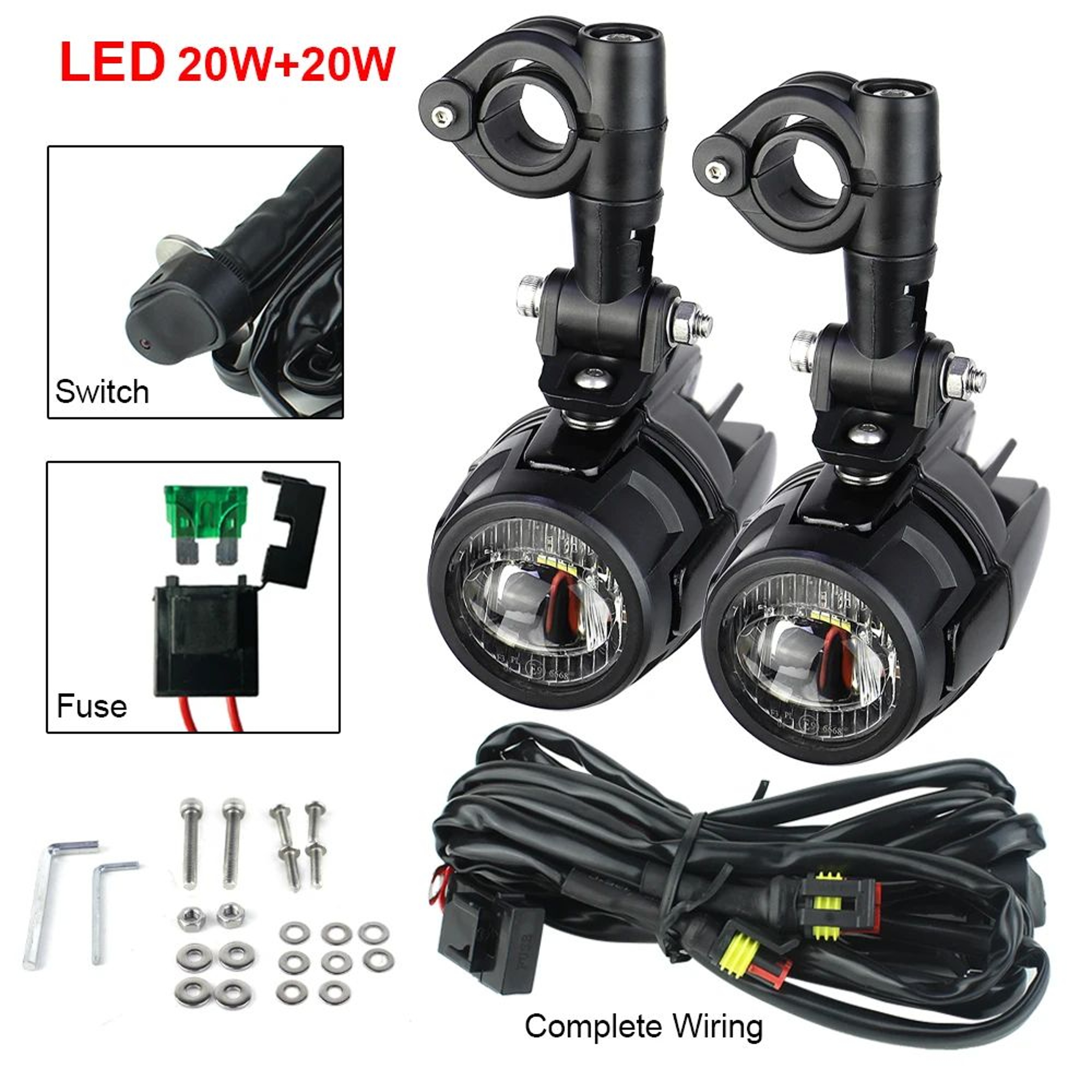 40W LED Motorcycle Auxiliary Spot Driving Fog Lights 6000K Universal For R1200GS F800GS K1600 1