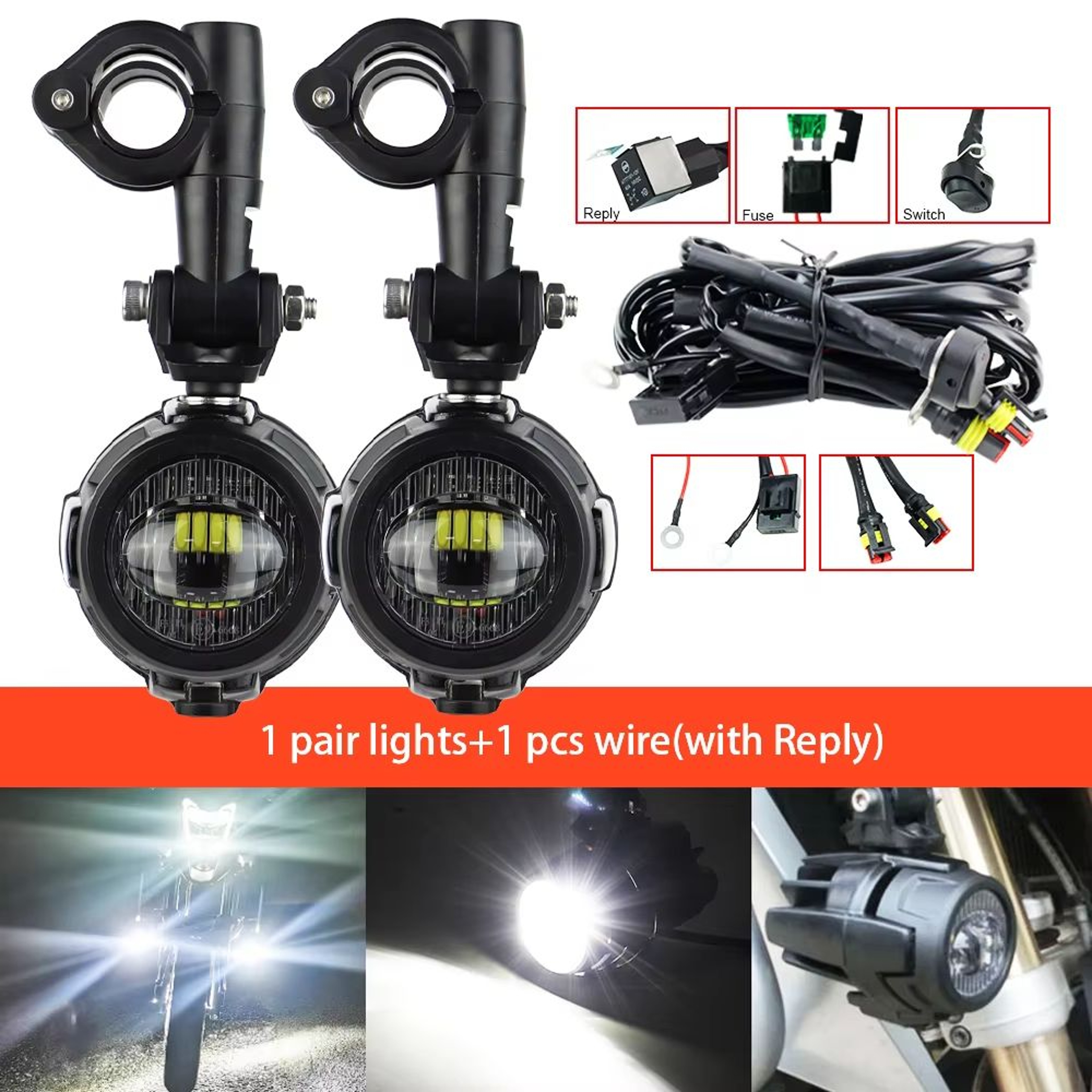 40W LED Motorcycle Auxiliary Spot Driving Fog Lights 6000K Universal For R1200GS F800GS K1600 8