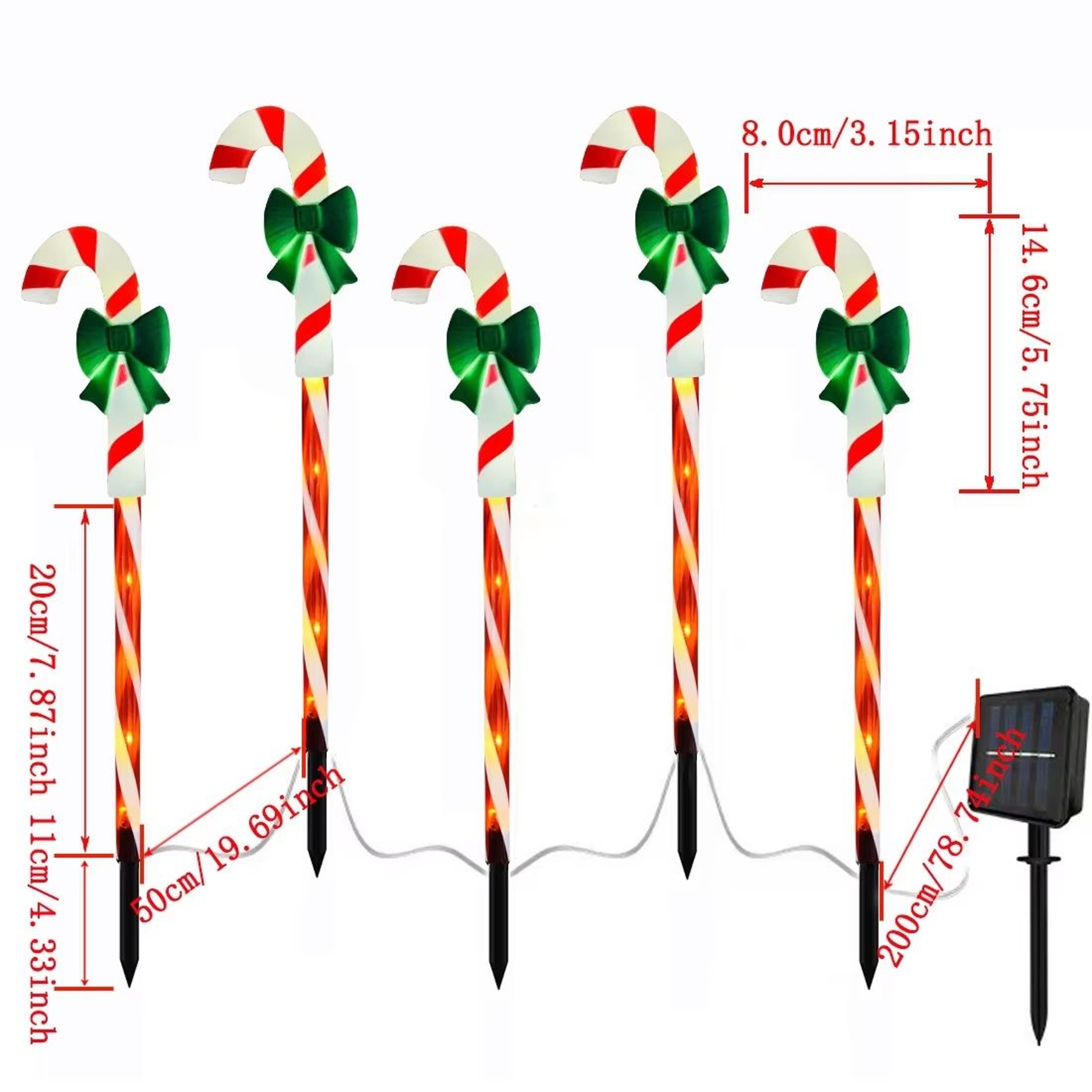 5Pack Solar Christmas Candy Cane Pathway Lights Outdoor Waterproof Holiday Lawn Decorations 2