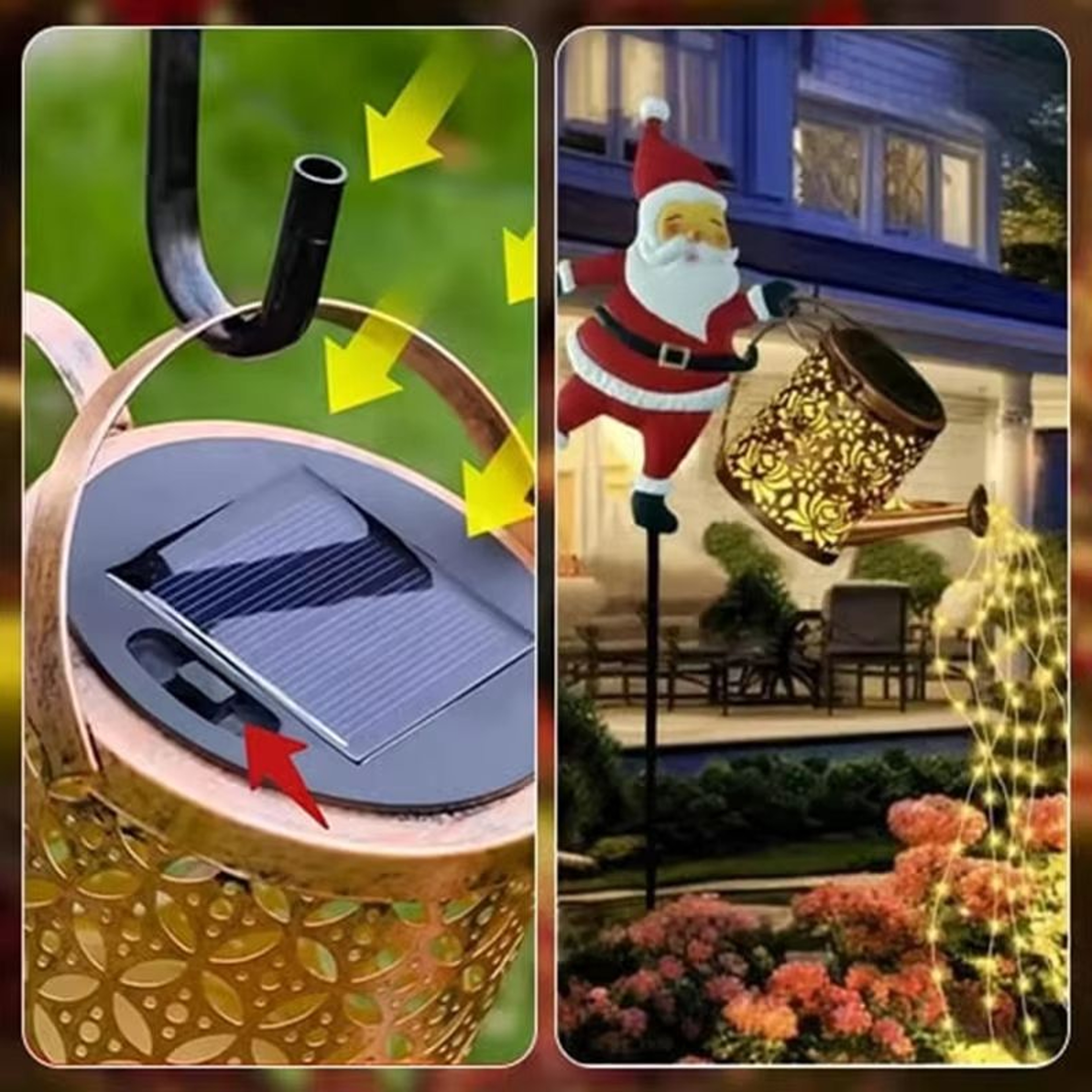 Solar Santa Claus Kettle Lawn Lights Outdoor Christmas Yard Decor Waterproof Night Lamp 2