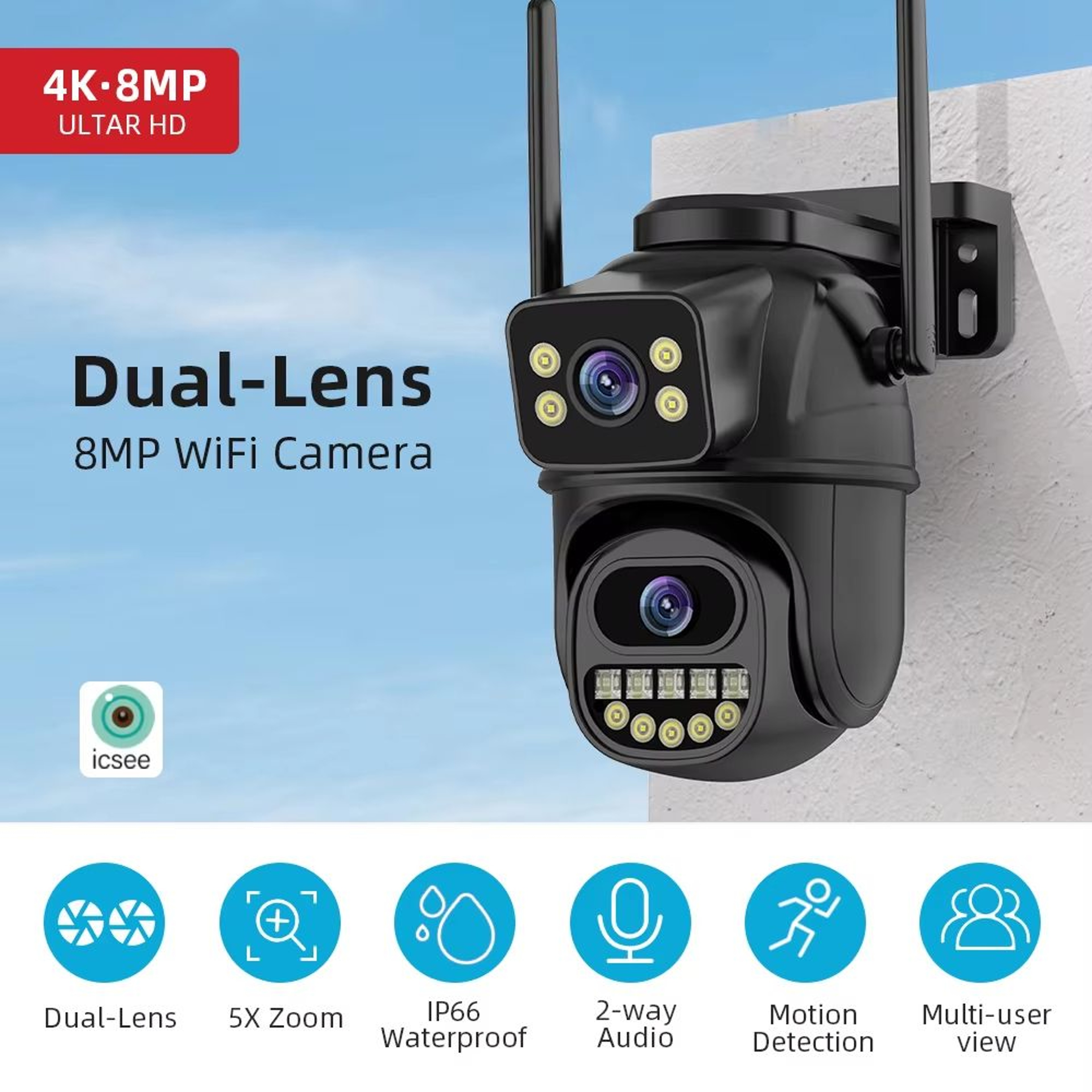 4K 8MP DualLens Outdoor WiFi Security Camera With 5X Zoom And Dual Screen Surveillance 1