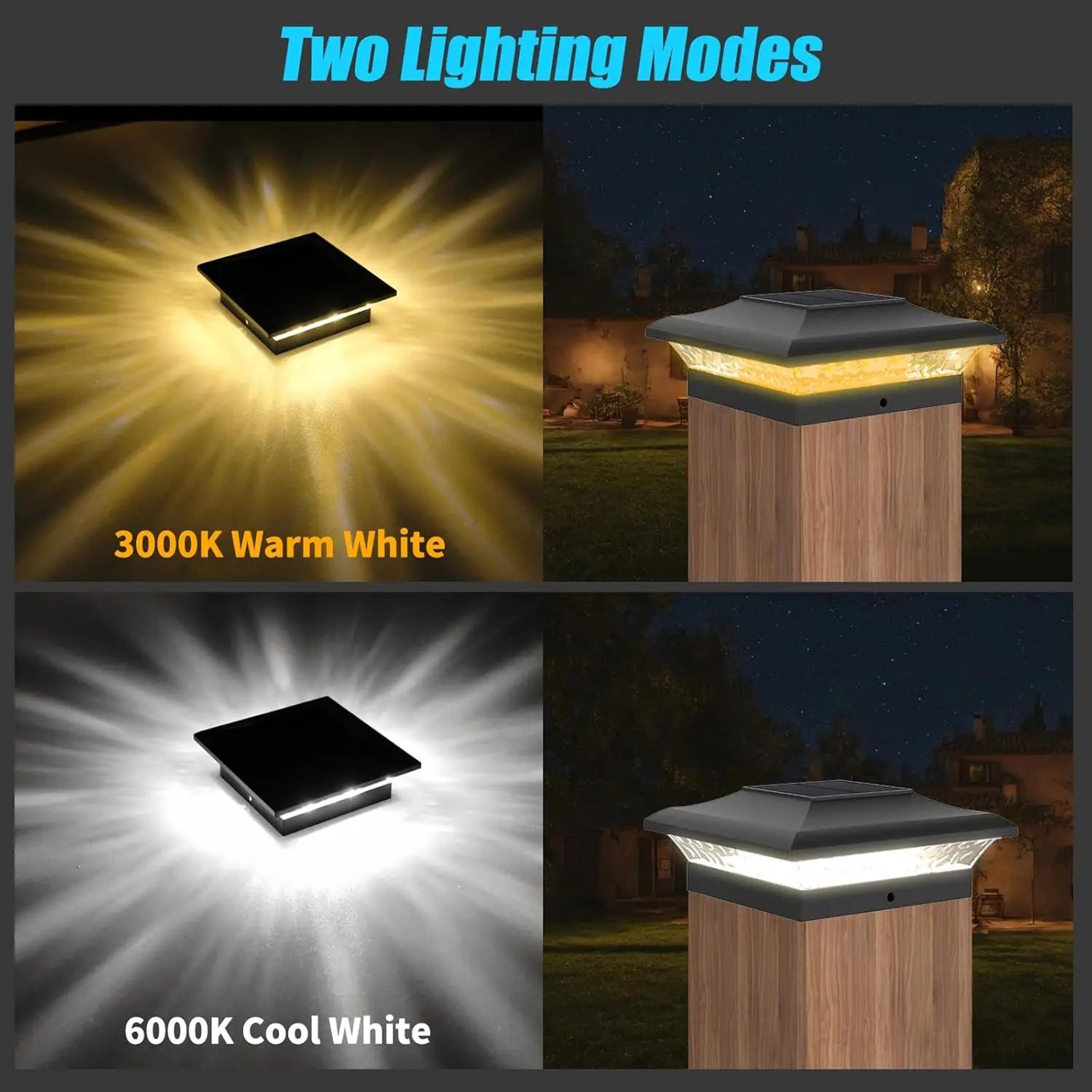 Solar 3000K6000K Outdoor Post Lamp 26Pack Waterproof IP65 Garden Fence Pillar Head Light For Villa  1