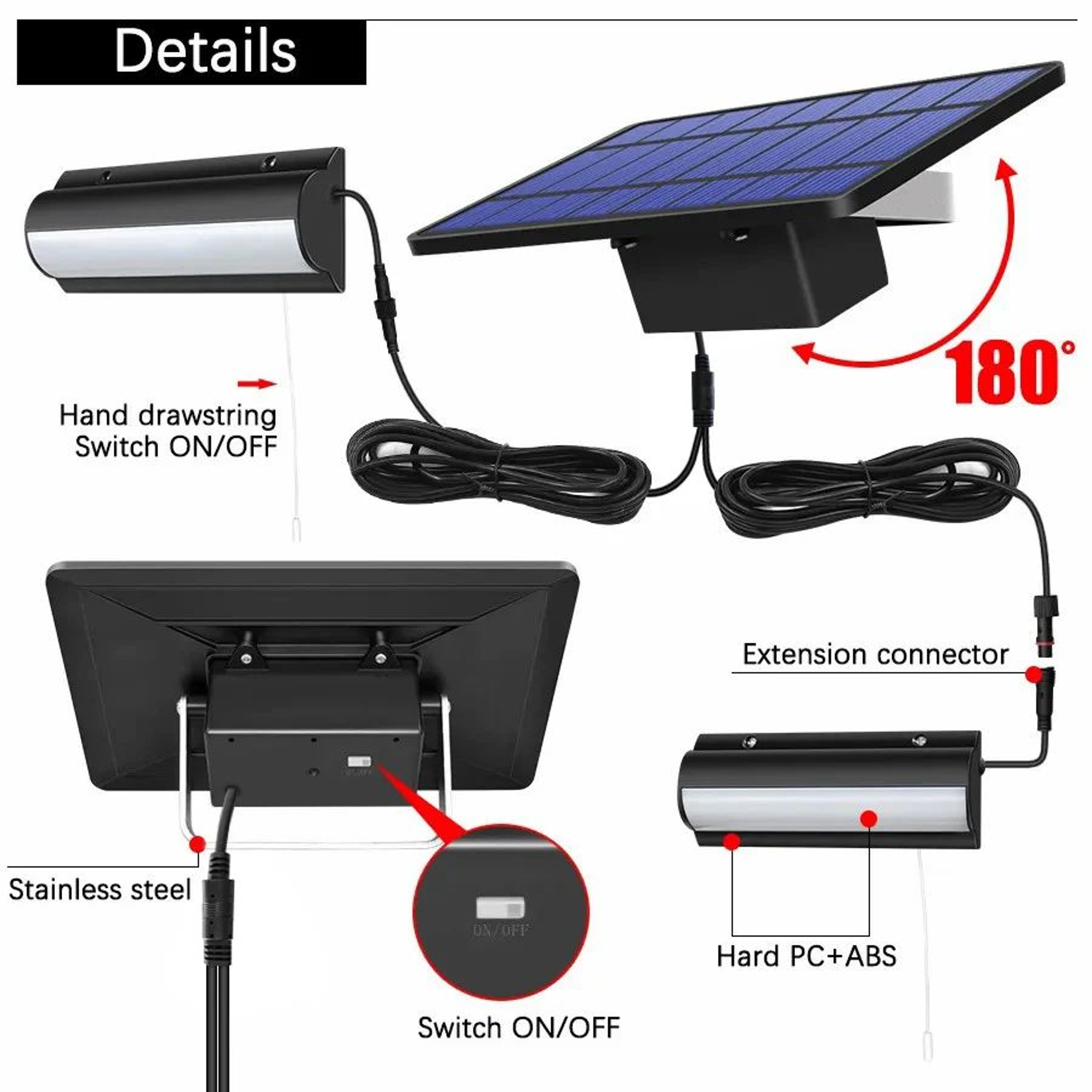 Solar IndoorOutdoor Shed Pendant Light With Pull Wire Switch Solar Powered LED Lamp For Patio Porch 3