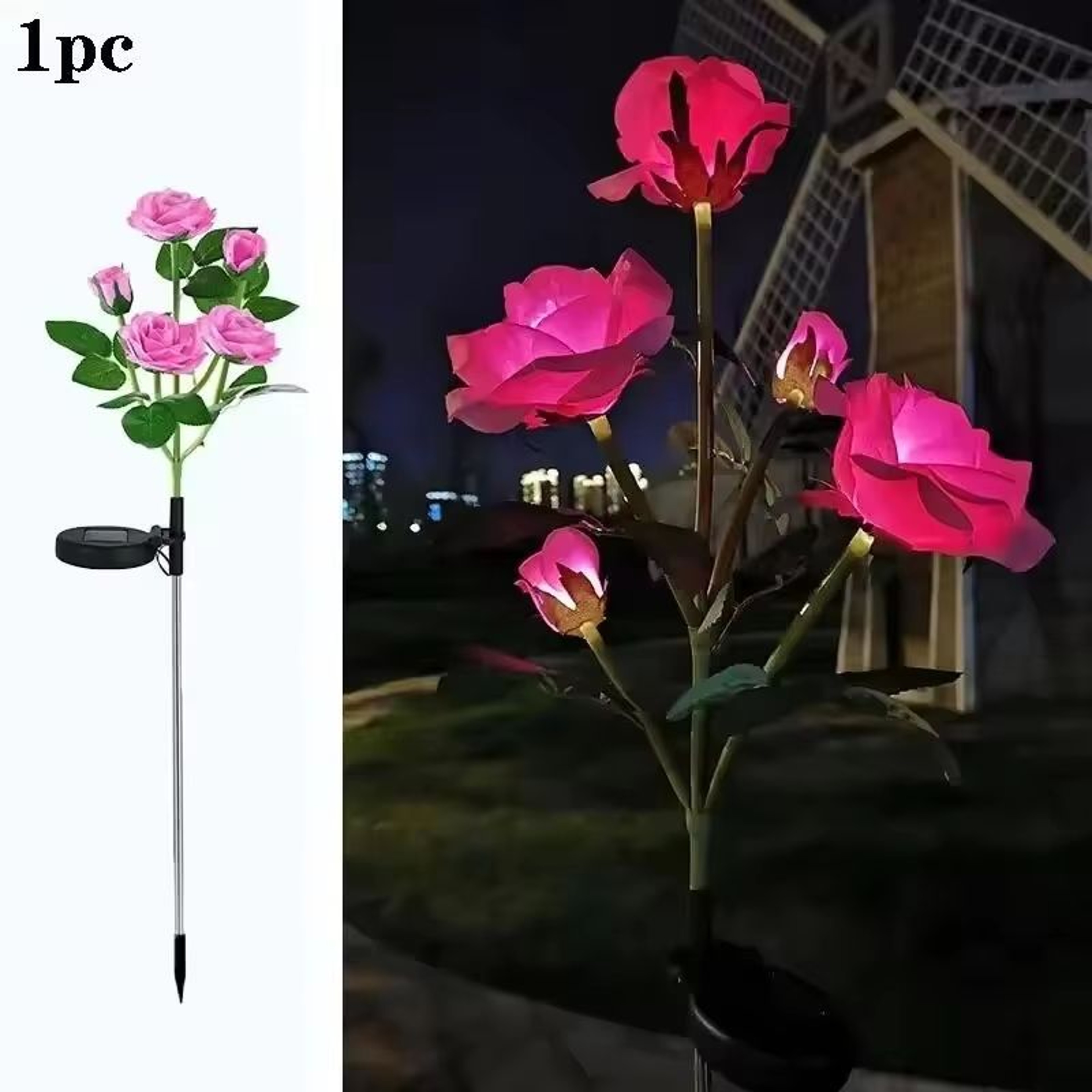 Solar 5Head Rose Flower LED Outdoor Landscape Light Waterproof Garden Lawn Yard Path Decorative Lam 7