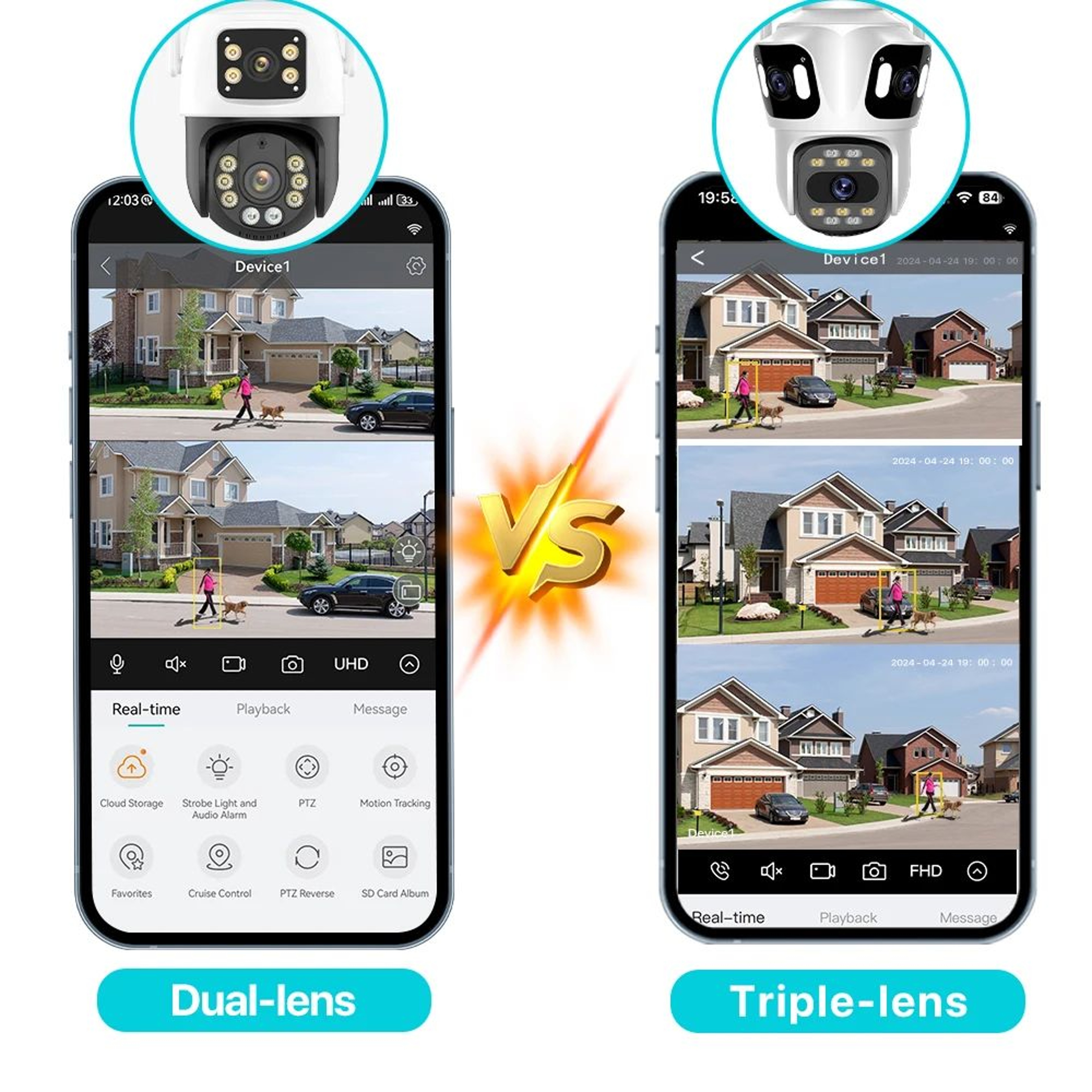 ThreeLens PTZ Outdoor WiFi IP Security Camera 6K4K AutoTracking Wireless CCTV With TripleScreen Mon 5