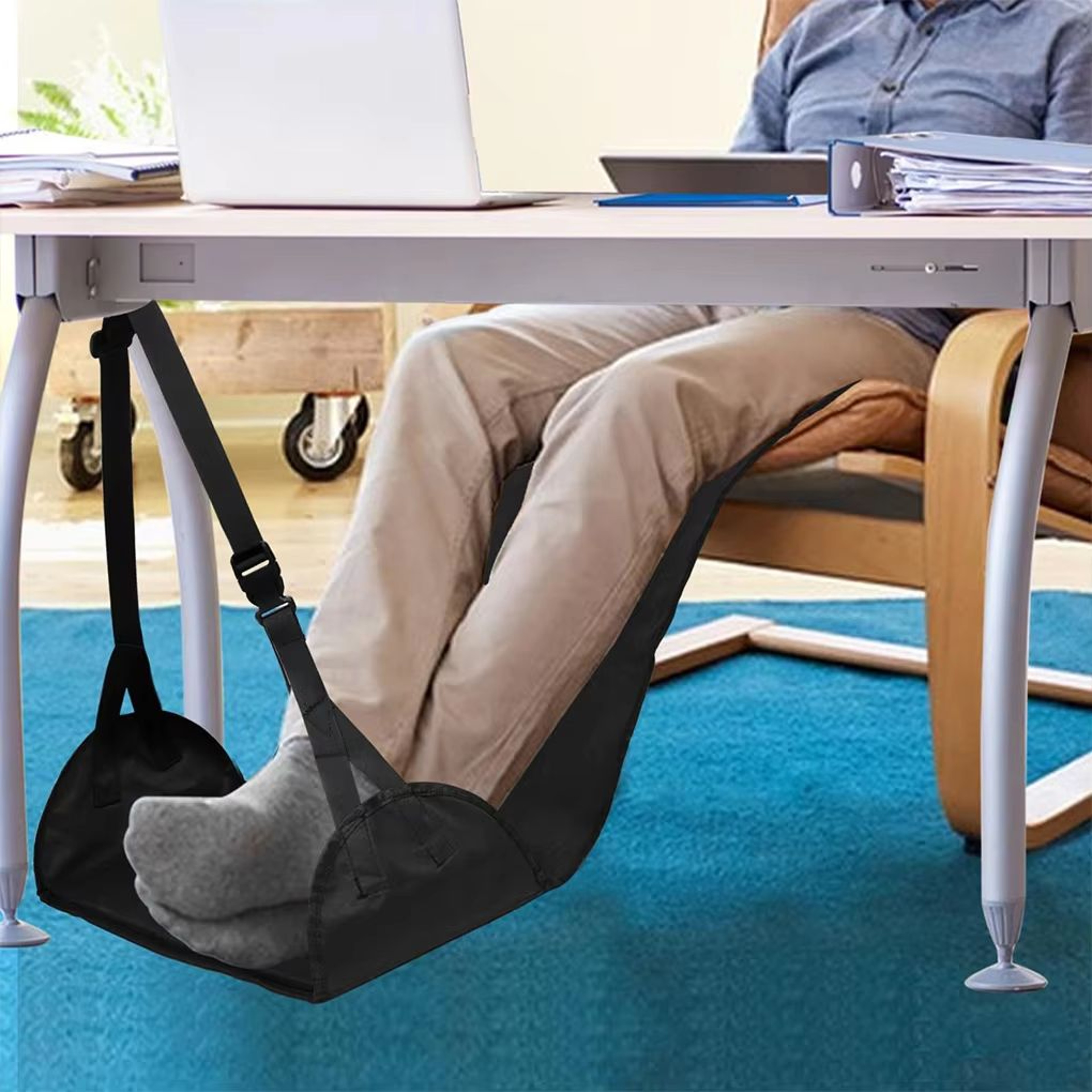 Adjustable Travel Foot Hammock For Flights LongHaul Plane Leg Rest Support 1