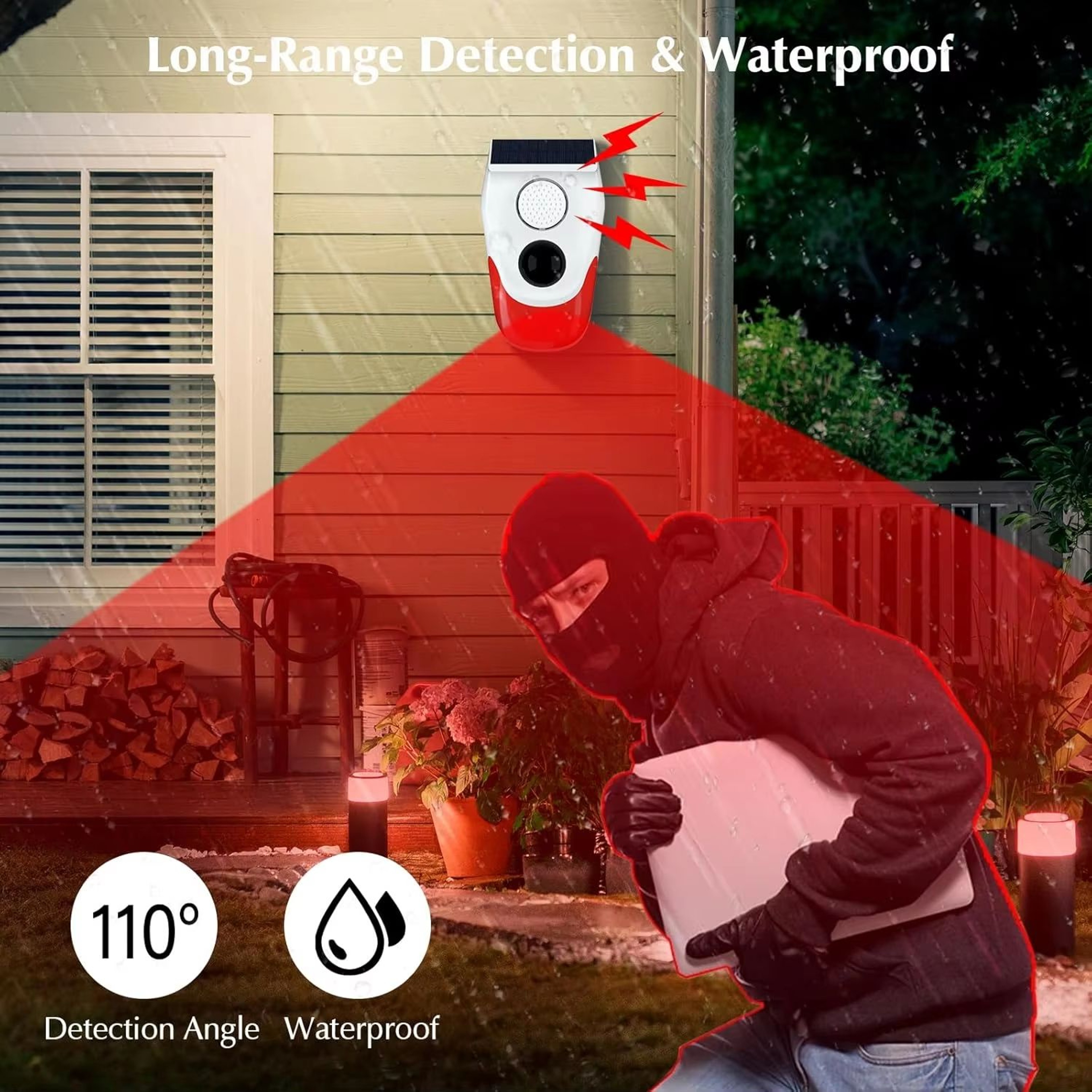 Solar Outdoor Motion Sensor Alarm With 129dB Siren And Adjustable Sensitivity 5