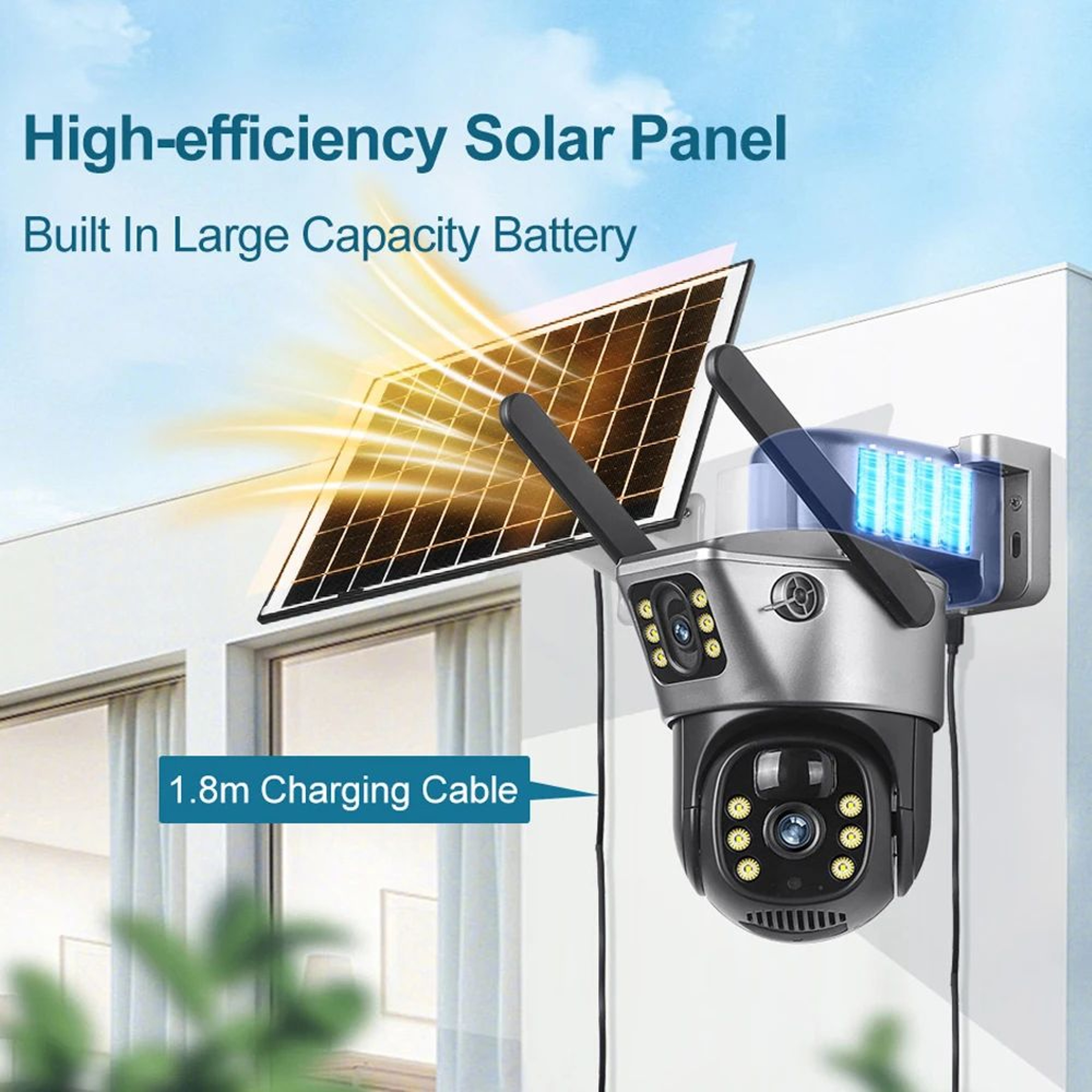 4GWiFi Solar 8MP 4K Dual Lens Outdoor Security Camera With PIR Night Vision And Long Battery Life 1