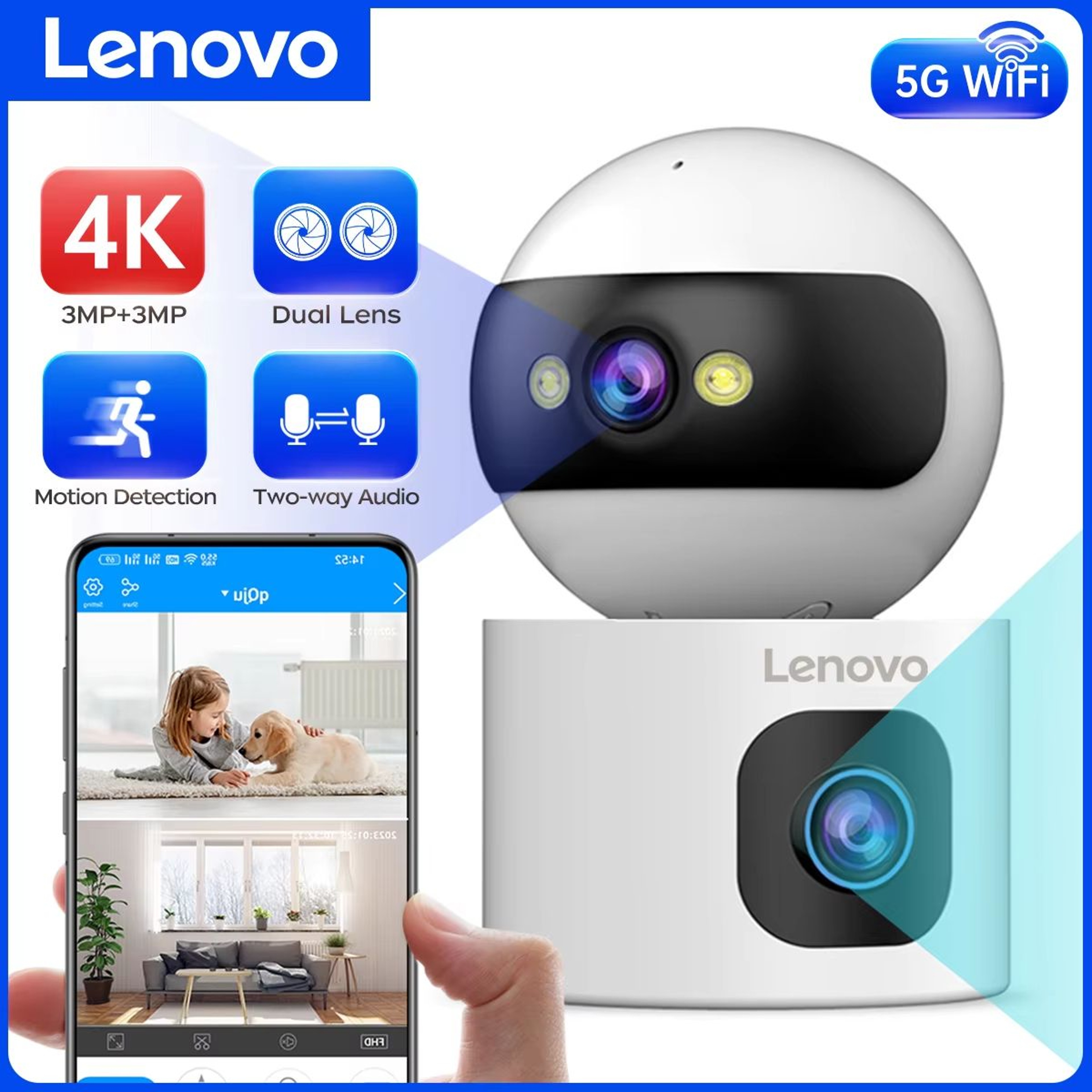 Lenovo 4K Dual Lens Outdoor WiFi PTZ Security Camera With AI Auto Tracking 0