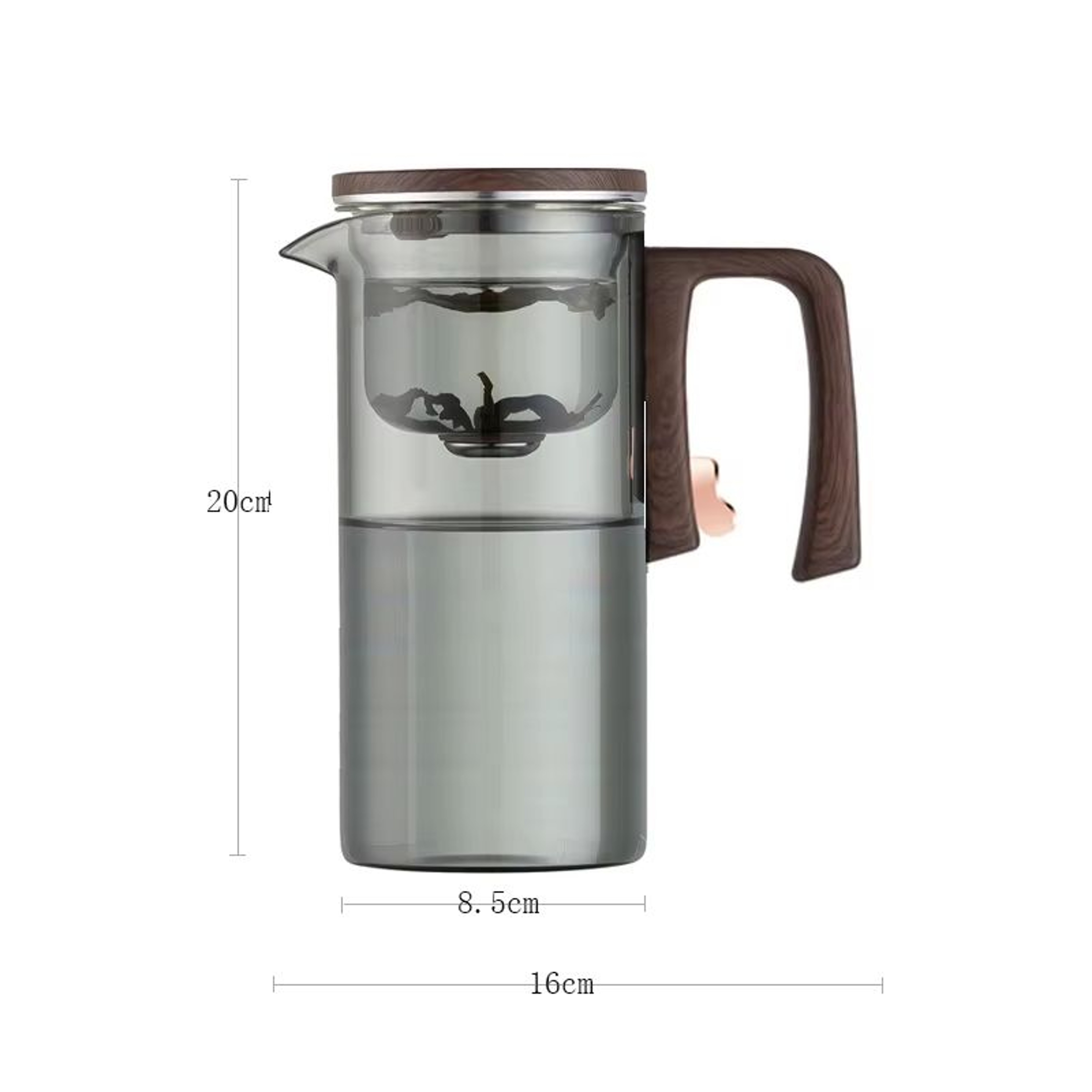 Magnetic Tea Separation Glass Teapot With One Click Water Control And Wooden Handle 14