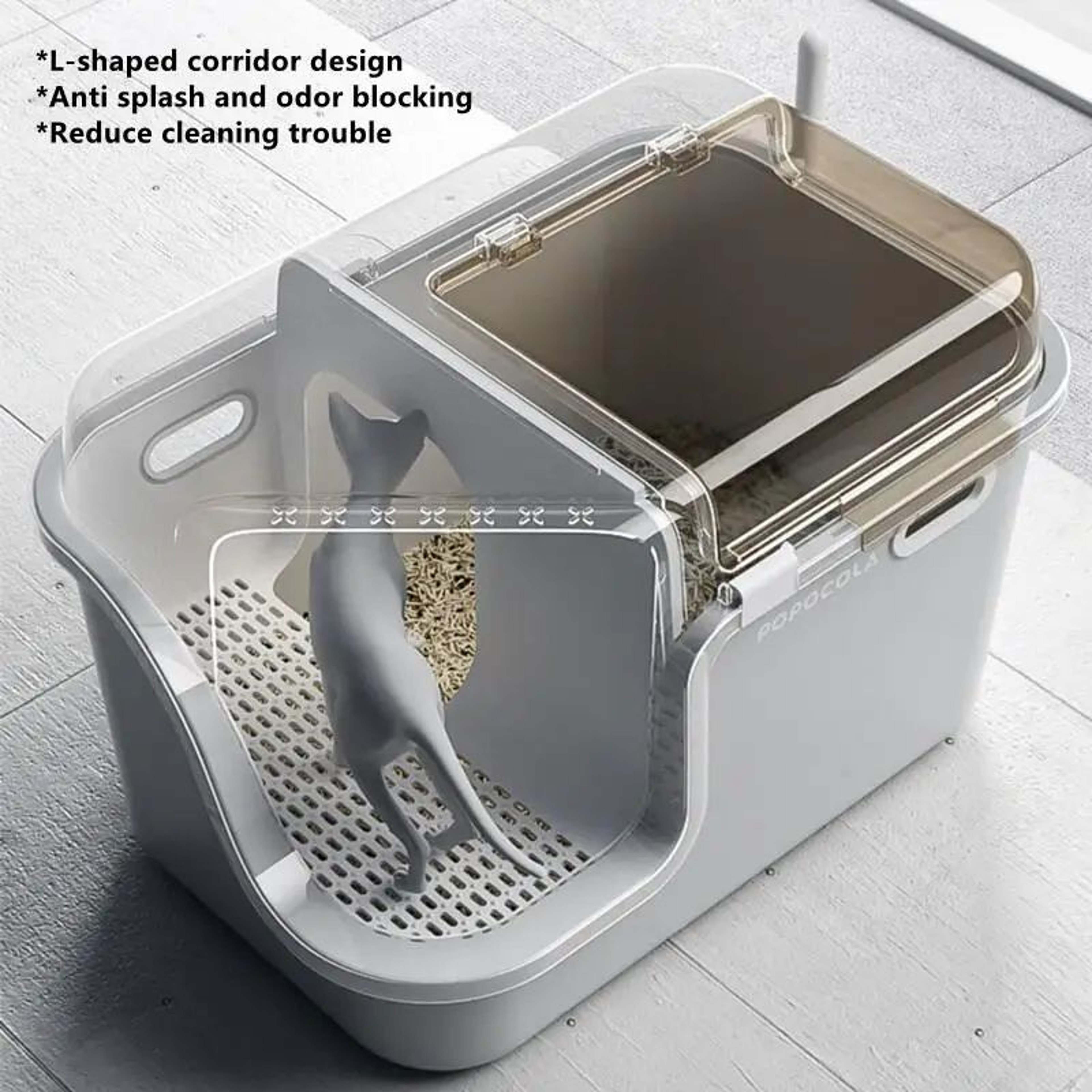 Large Corridor Style Enclosed Cat Litter Box With Lid Odor Control And Splash Proof Design 3