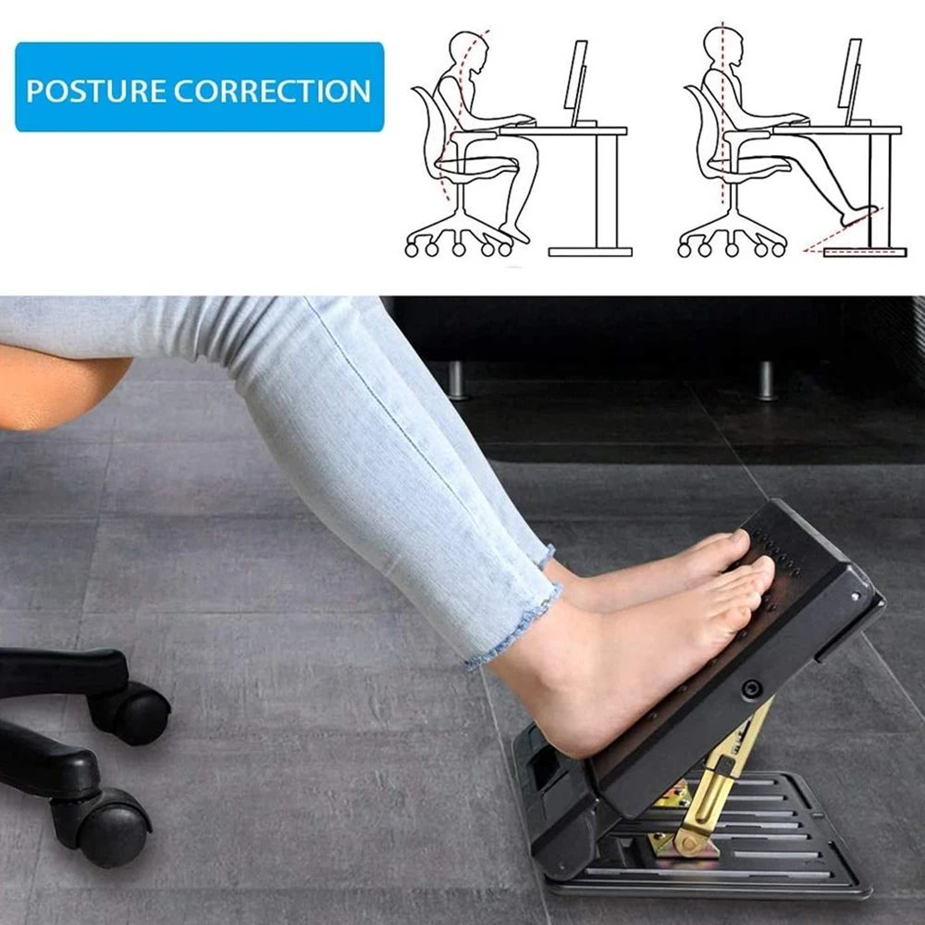 Adjustable Footrest With Massage Beads And Removable Soft Pad For Car Home And Office 1