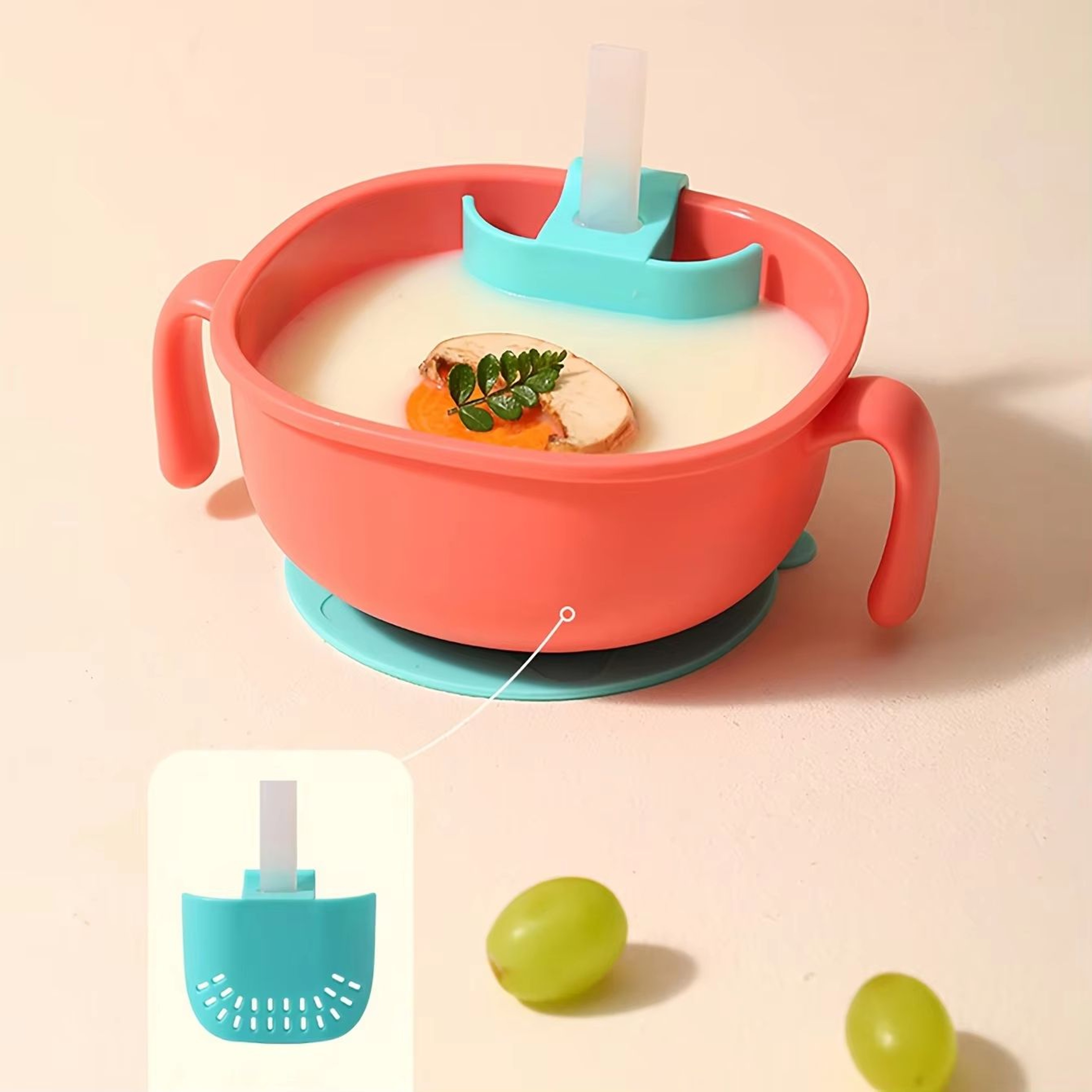 3in1 Silicone Baby Snack Bowl With Suction Cup Straw Cover  Portable Handle Cup 3