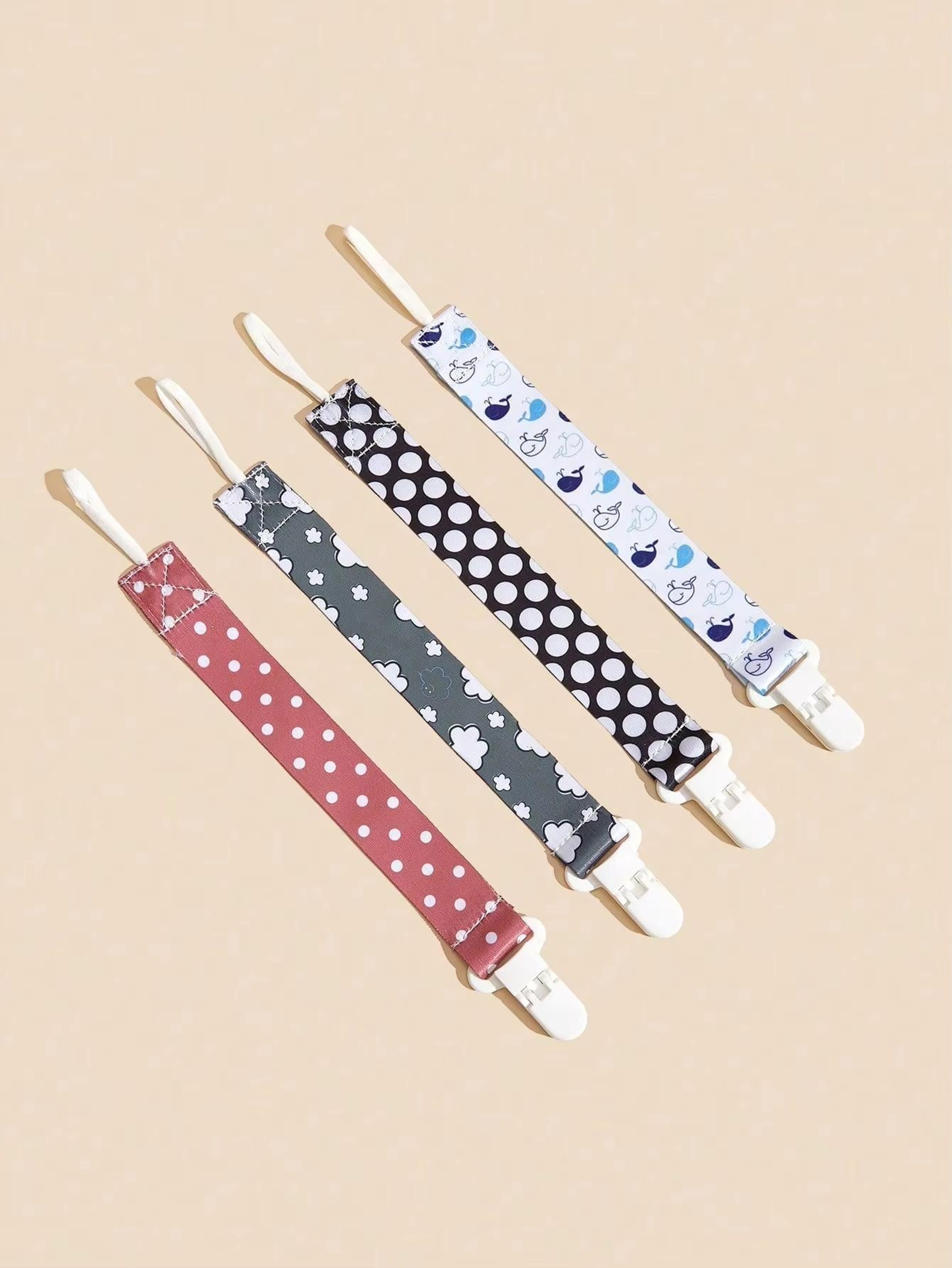 4Piece Baby Pacifier Holder Clips With Universal Soother Chains 4