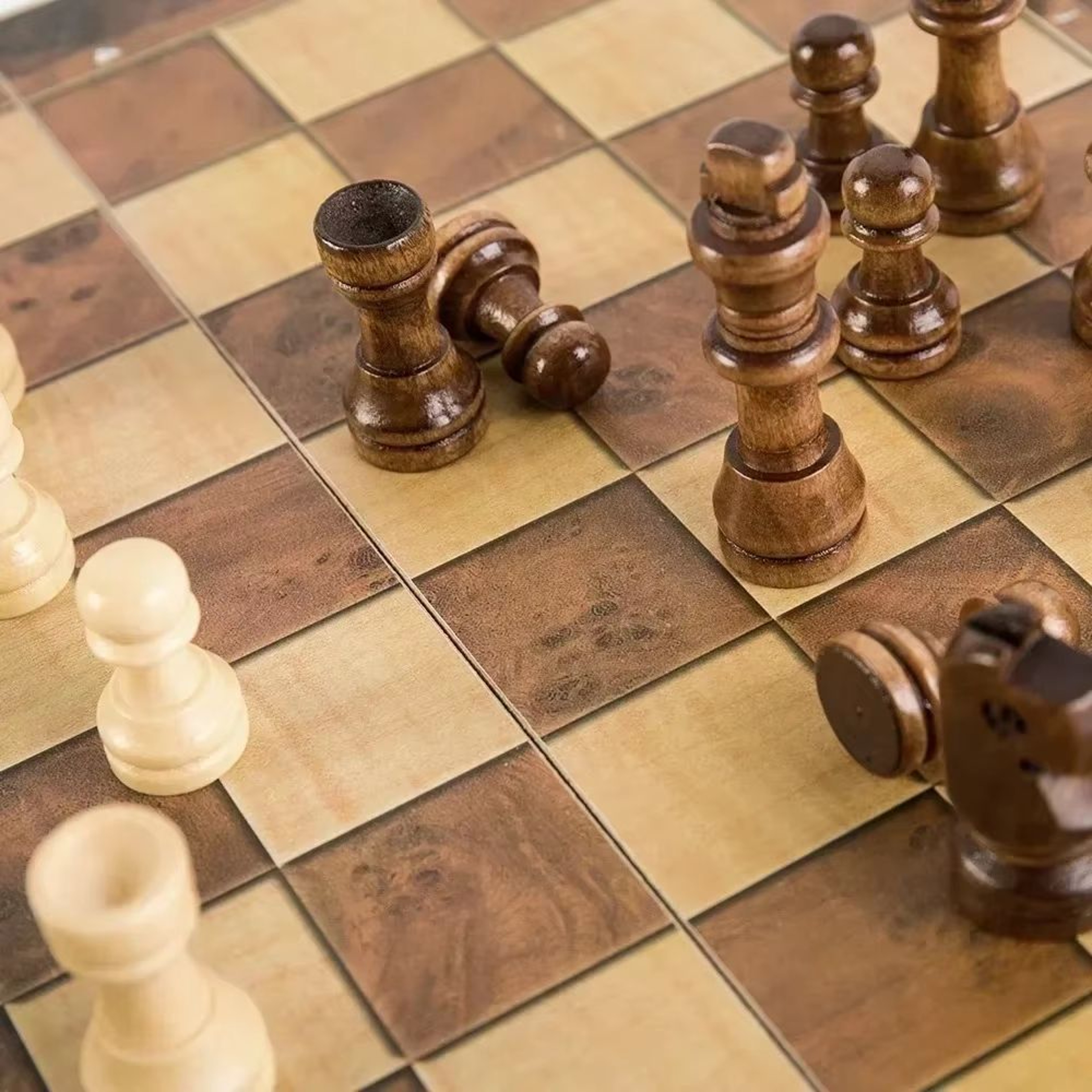 3in1 Folding Wooden Chess Board Set With Checkers And Backgammon Portable Travel Game Case 3