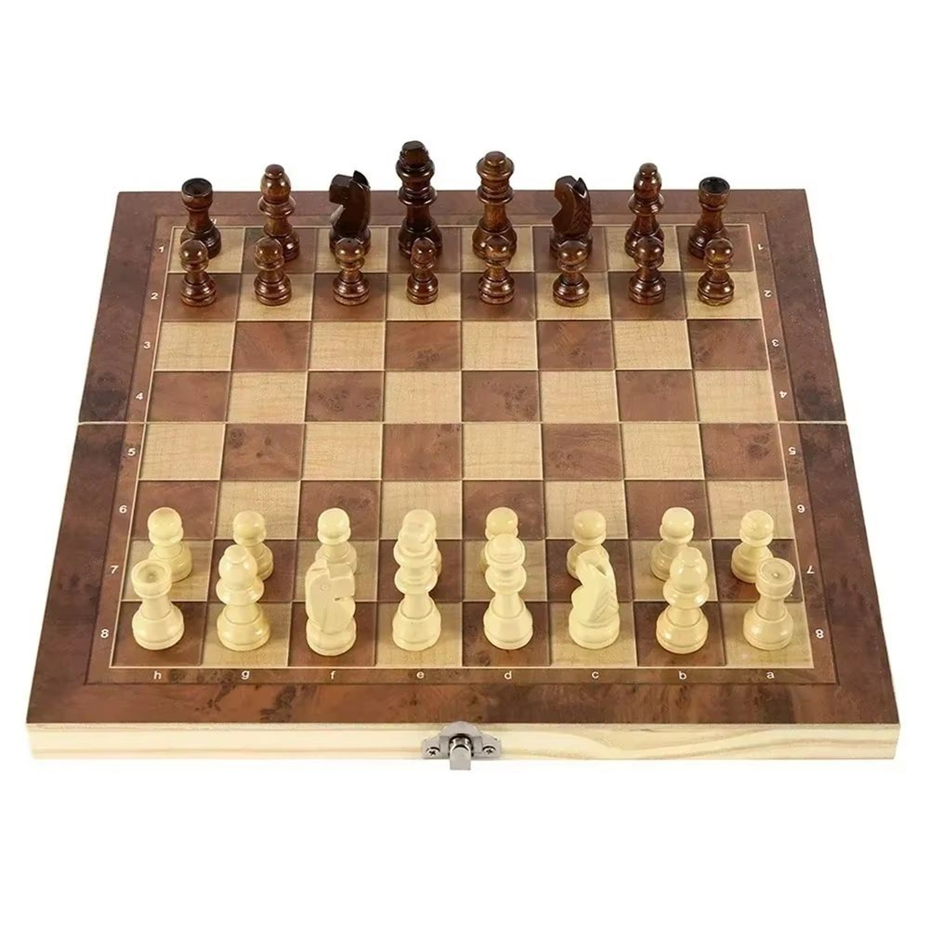 3in1 Folding Wooden Chess Board Set With Checkers And Backgammon Portable Travel Game Case 4