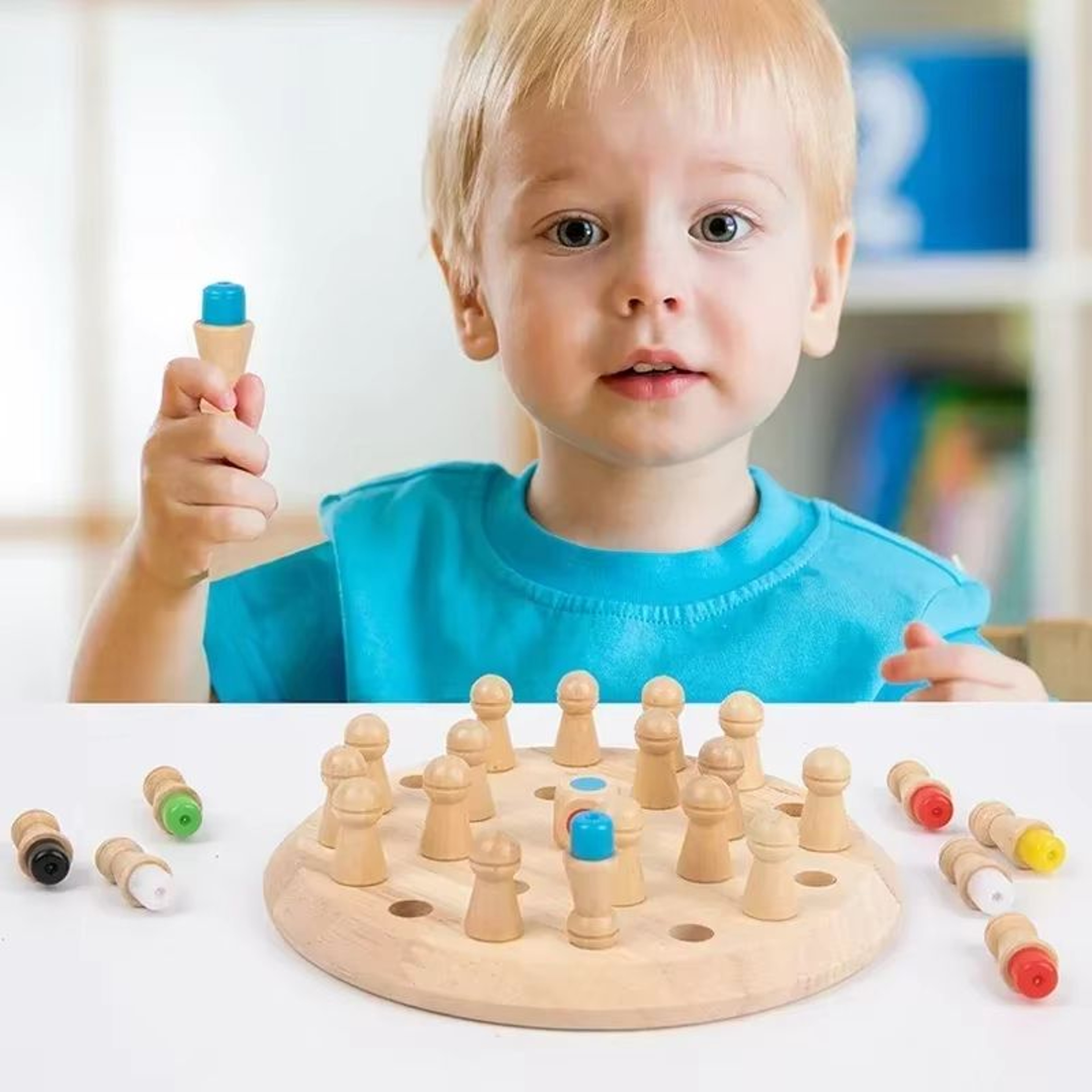 BrainBuild Wooden Memory Match Chess Color Game 3
