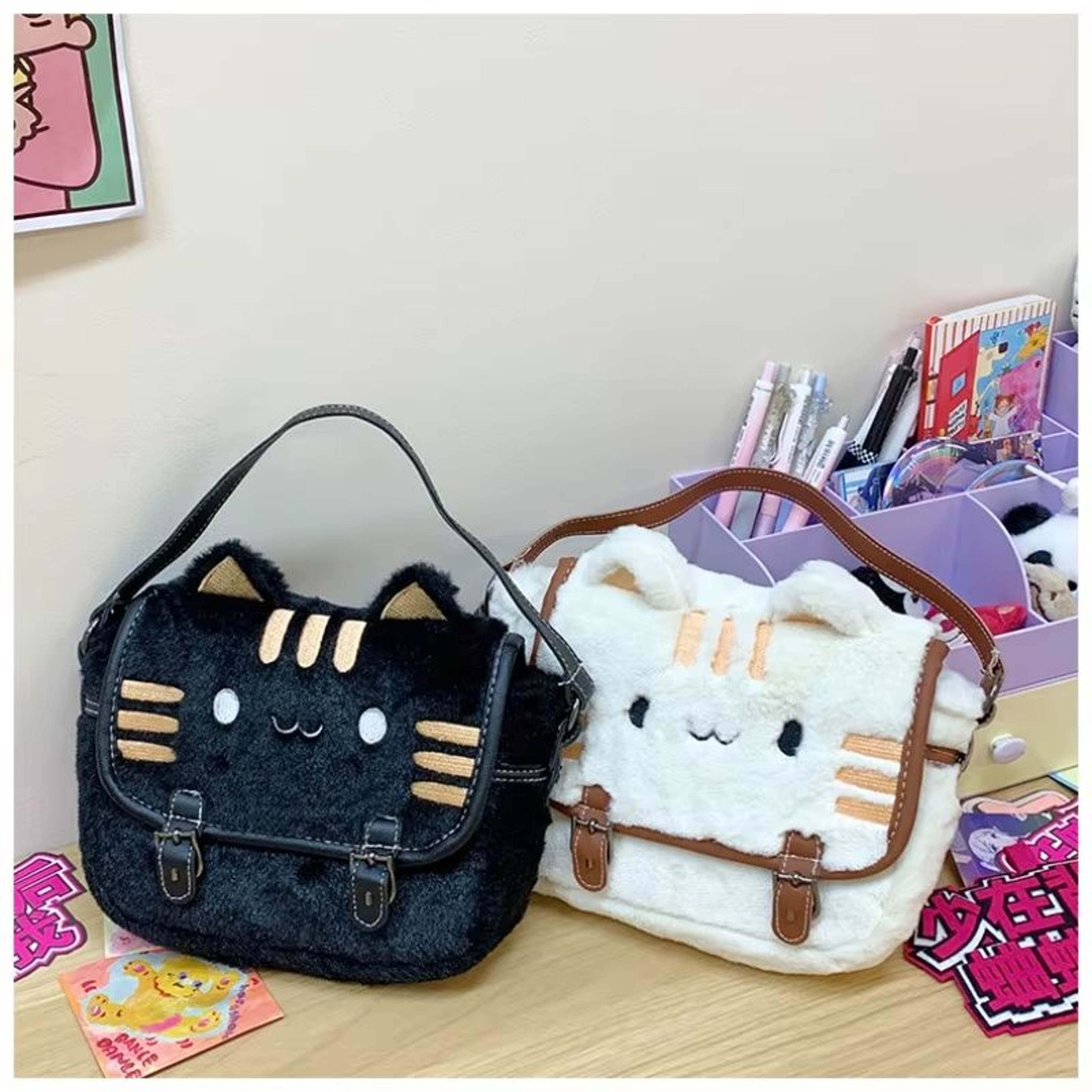 SweetWhiskers Cat Face Plush Crossbody Bag For Girls 0
