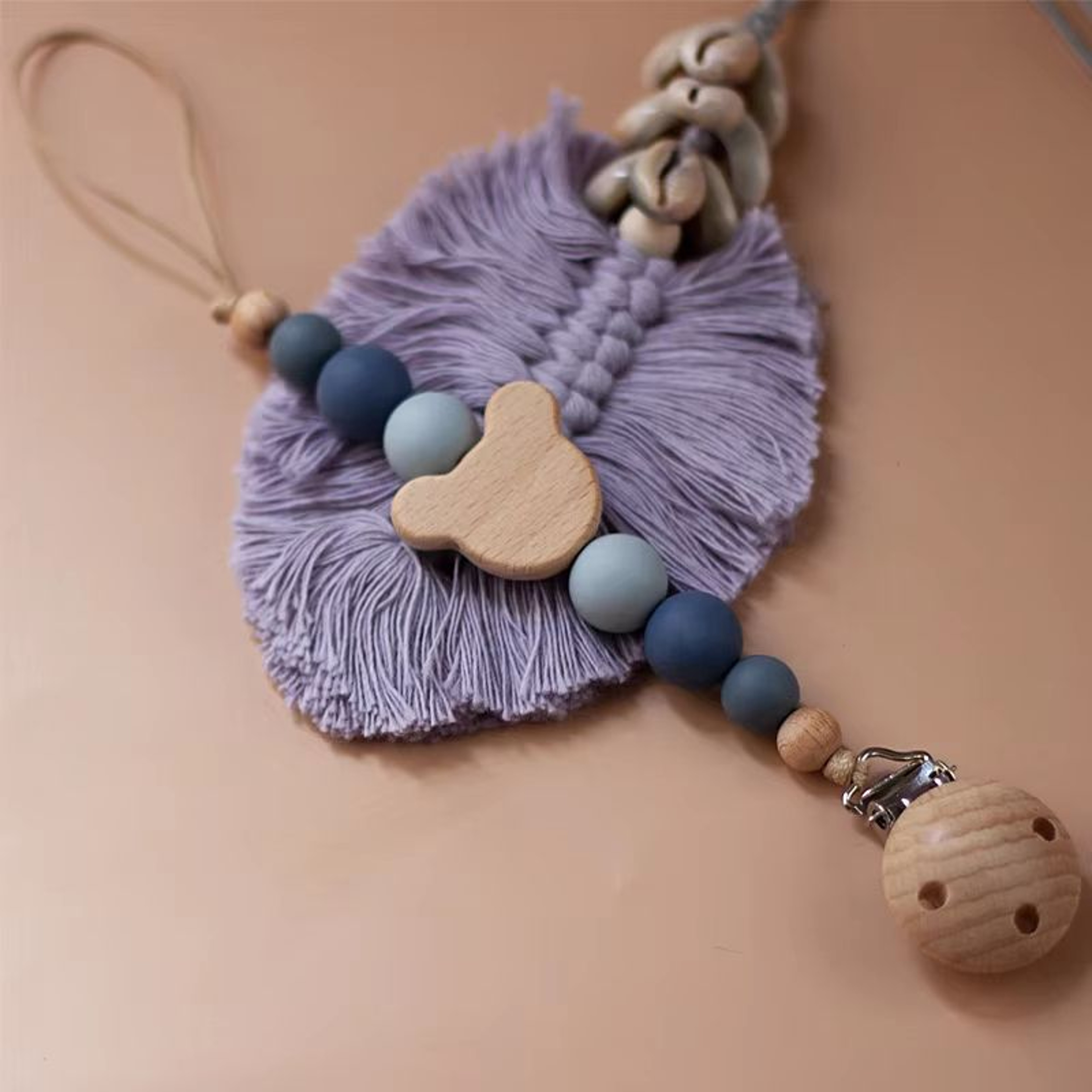 TinyGem Wooden Pacifier Chain With Silicone Beads  Safe Teether And Dummy Holder 9