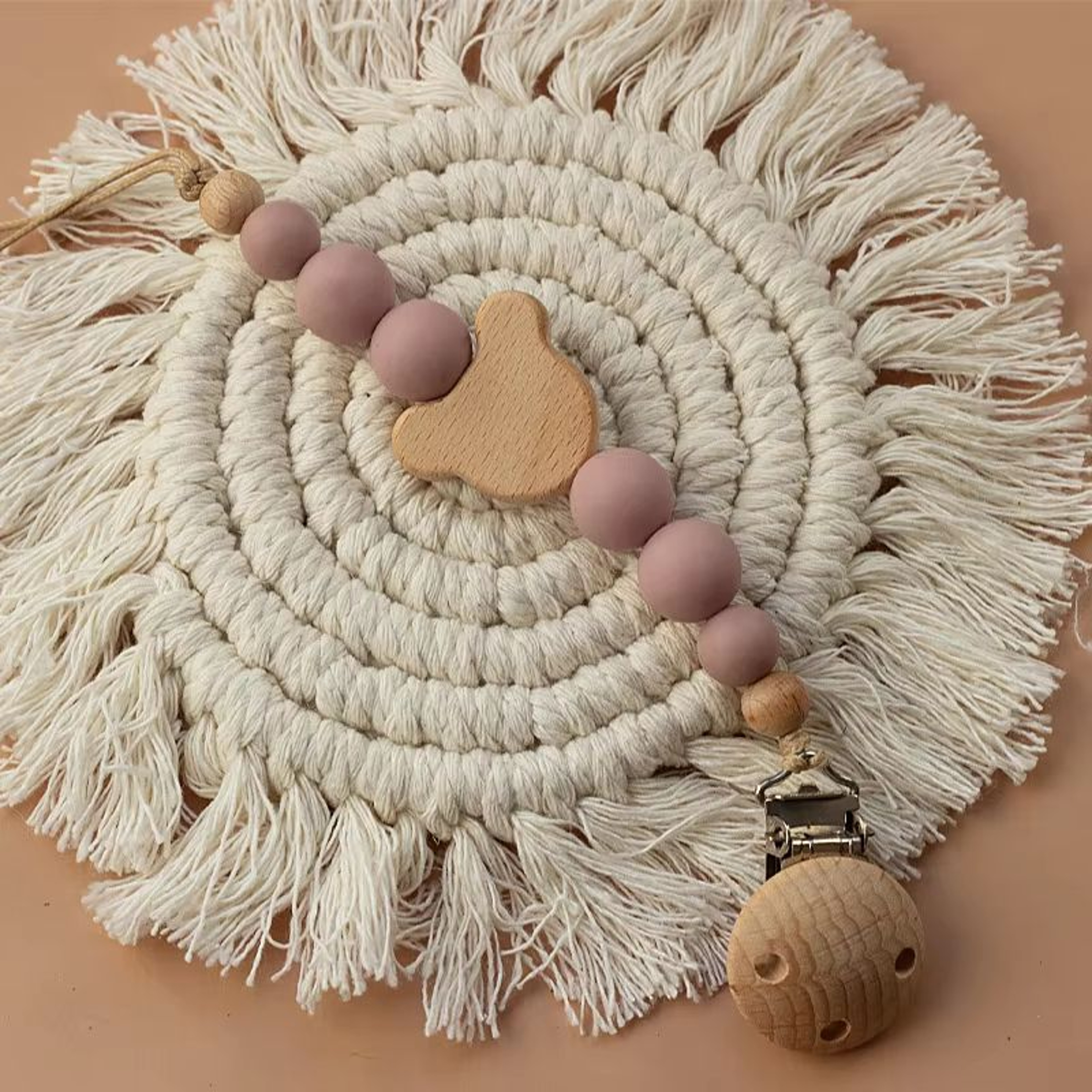 TinyGem Wooden Pacifier Chain With Silicone Beads  Safe Teether And Dummy Holder 10