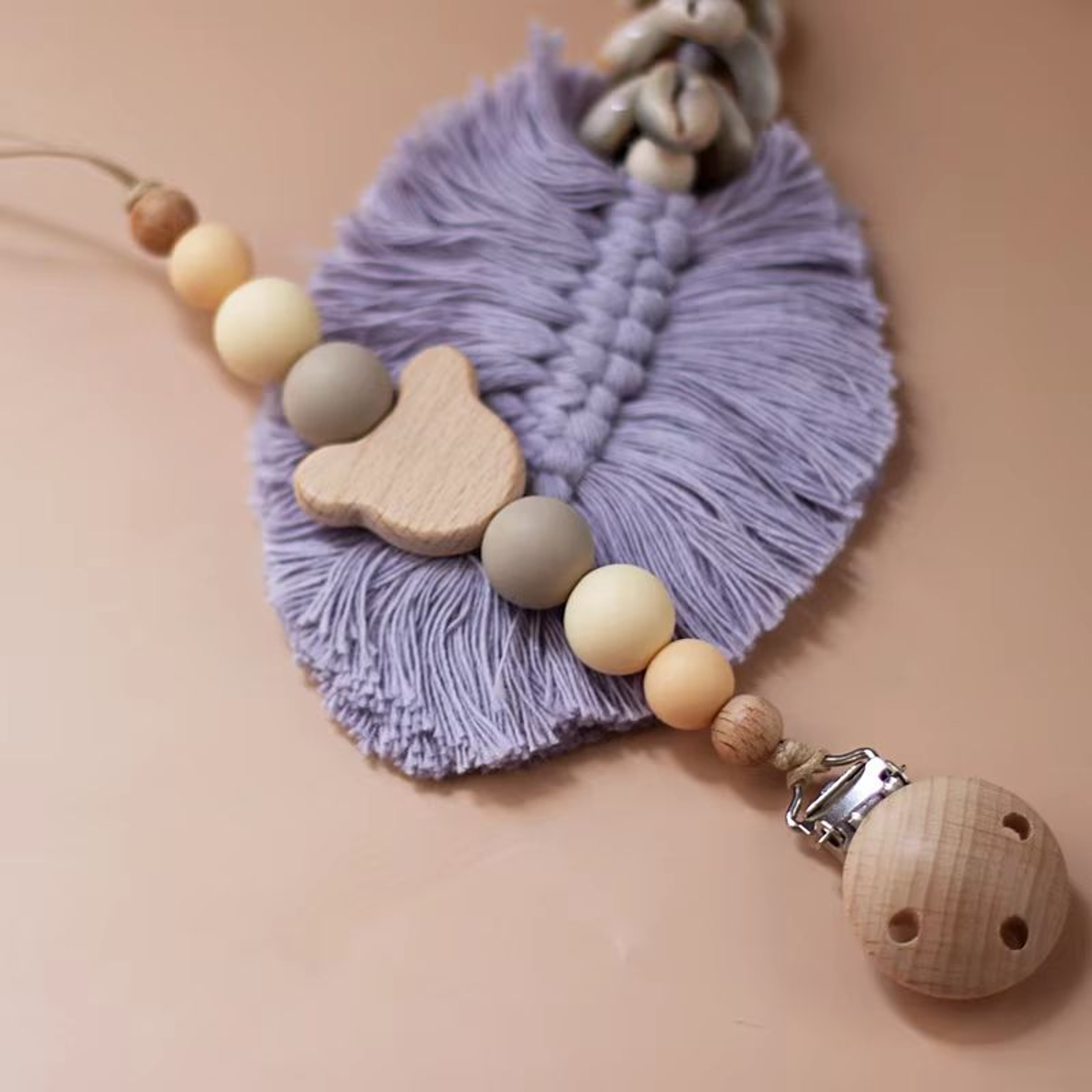 TinyGem Wooden Pacifier Chain With Silicone Beads  Safe Teether And Dummy Holder 11