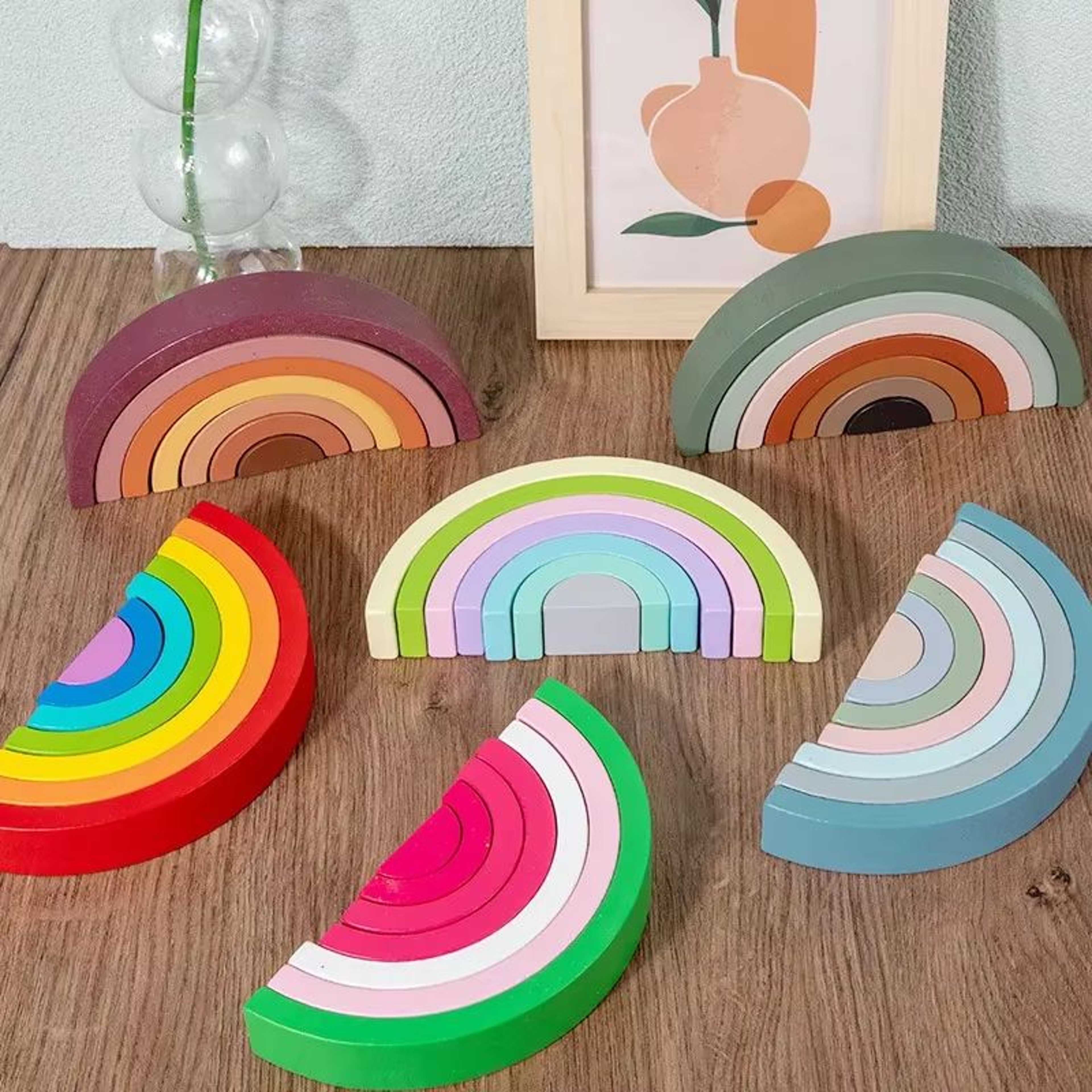 RainbowArch Montessori Wooden Building Blocks For Kids Early Learning 2