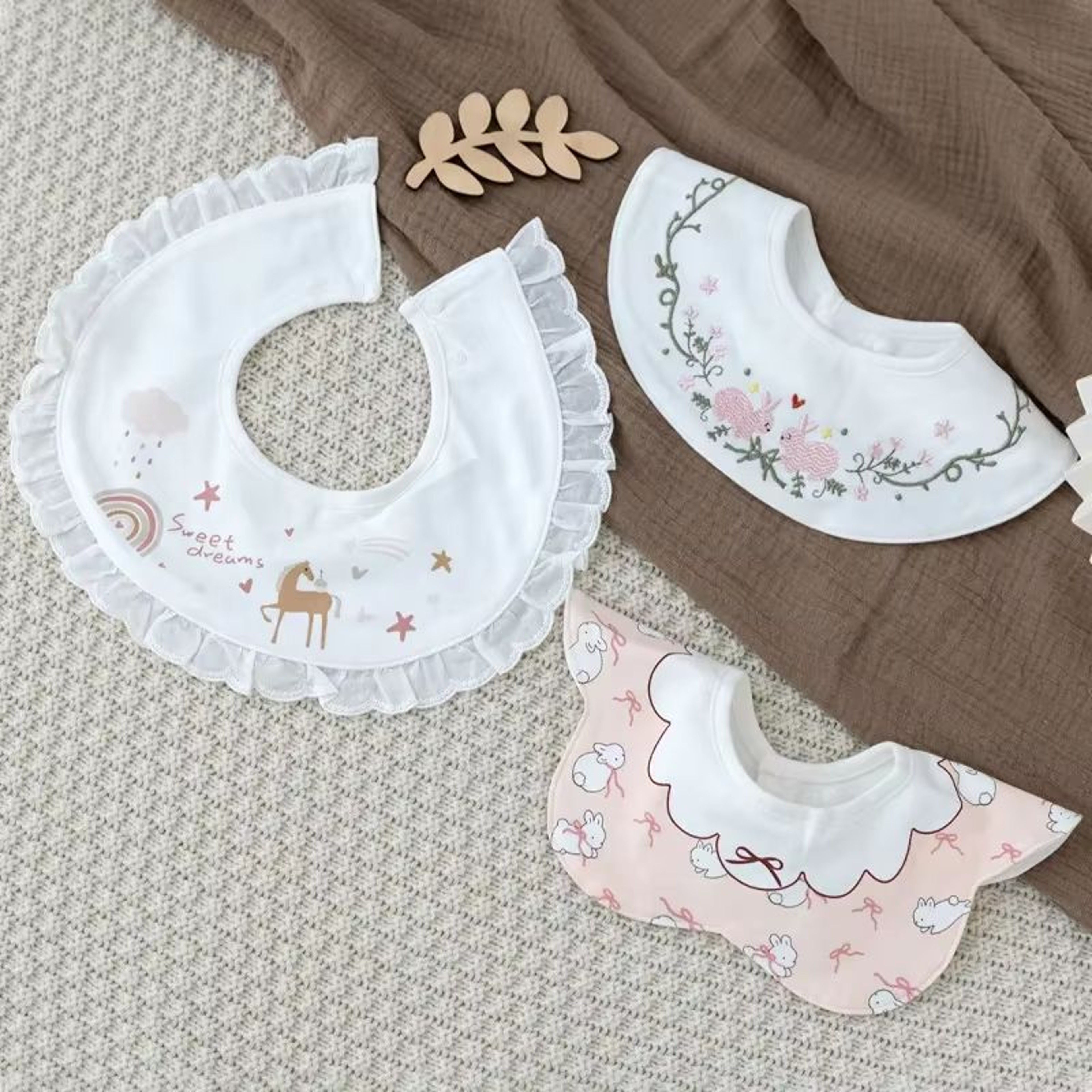 PetalSoft 3Piece Cotton Gauze Baby Feeding Bibs  Drool Towels 6