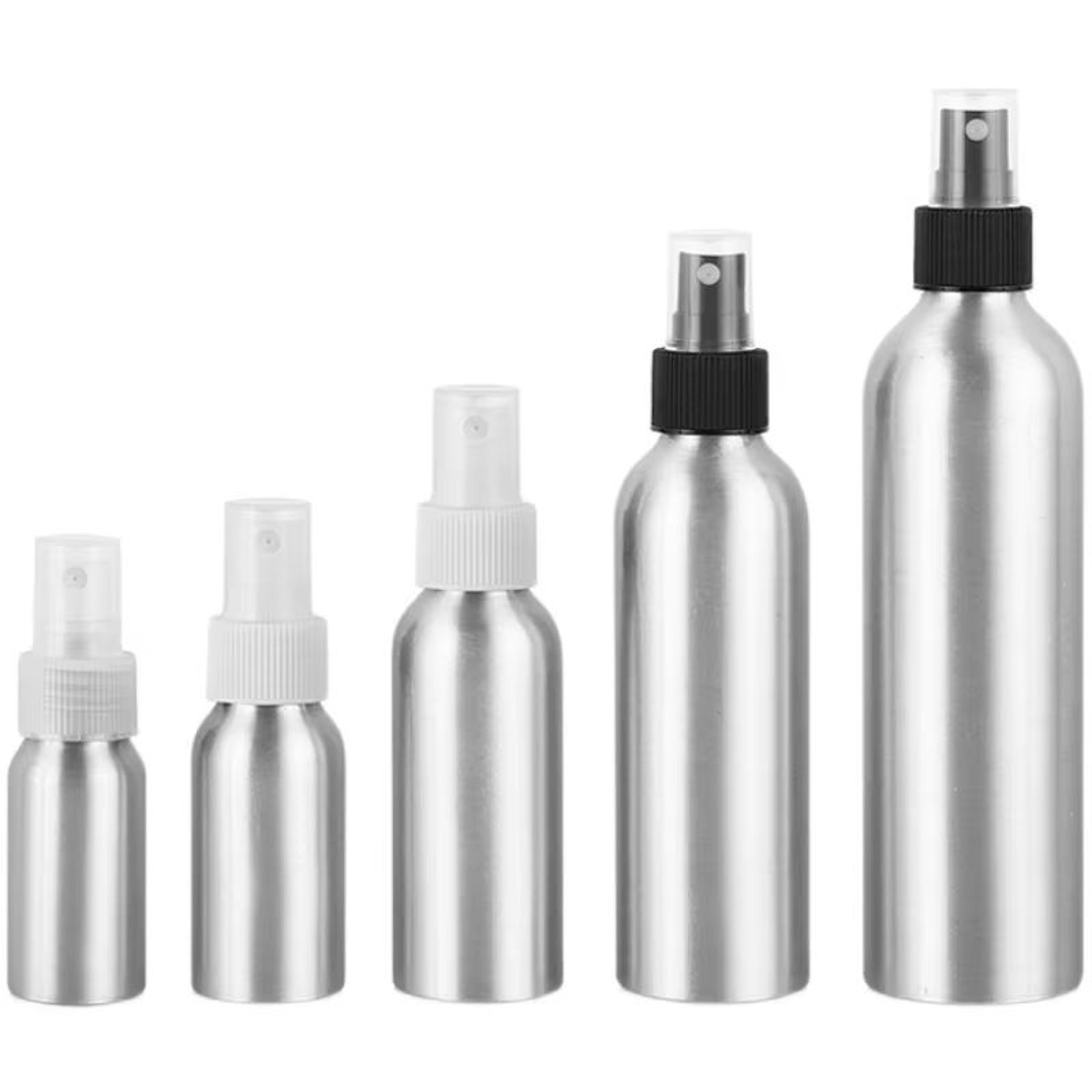 MultiSize Aluminum Spray  Lotion Bottle Set With Trigger Fine Mist And Pump Sprayer 2