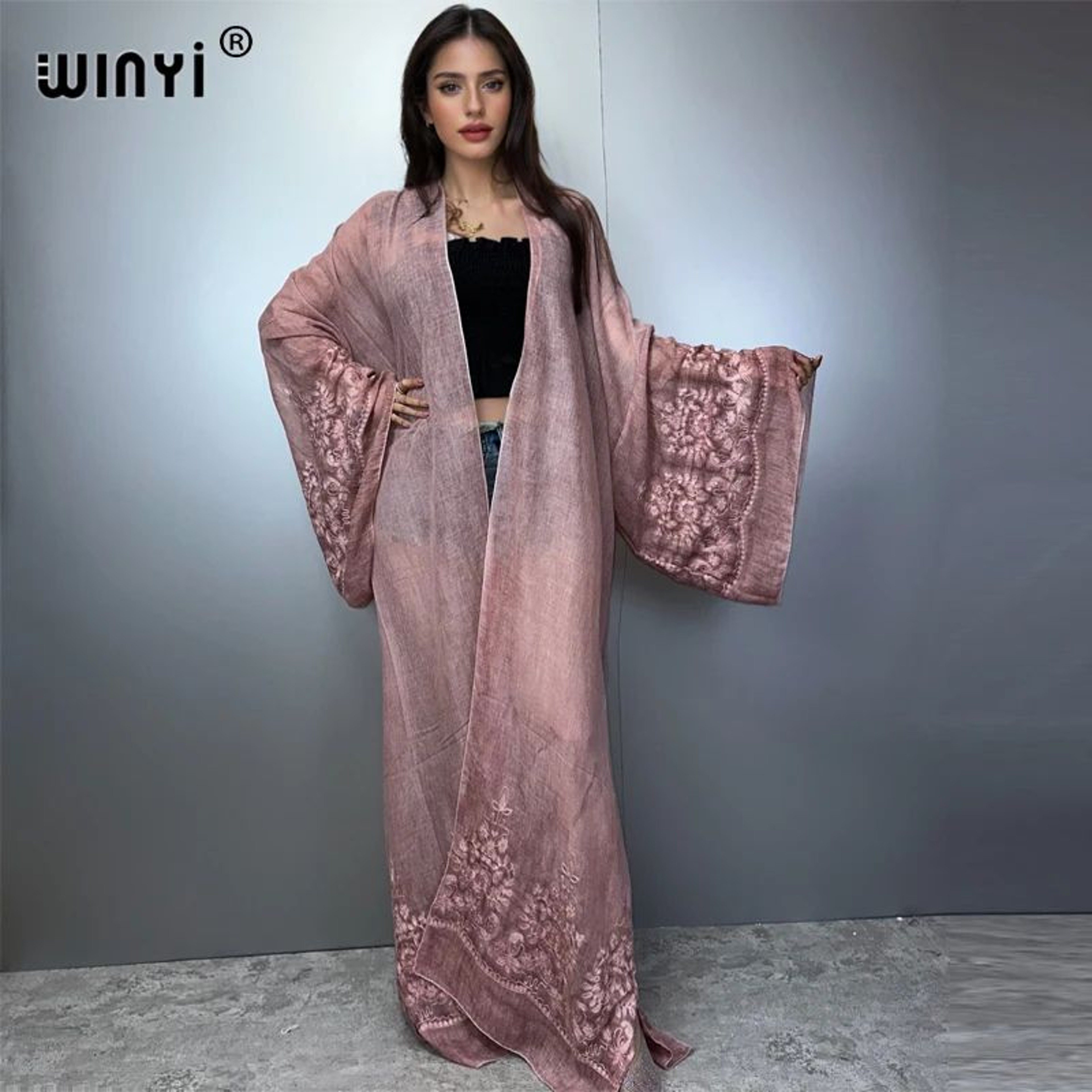 HandDyed Embroidered Beach Kimono Maxi Cover Up 0