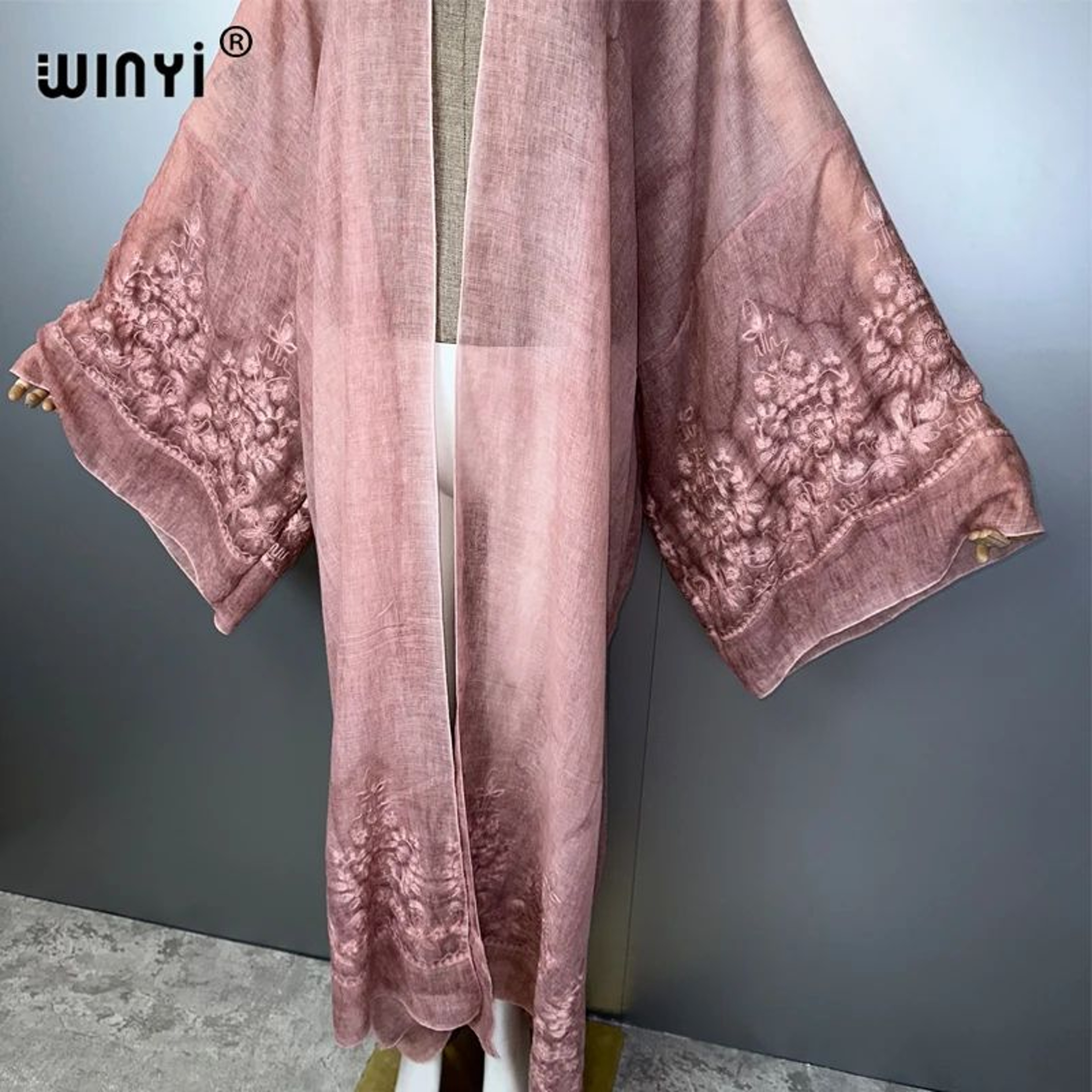 HandDyed Embroidered Beach Kimono Maxi Cover Up 2