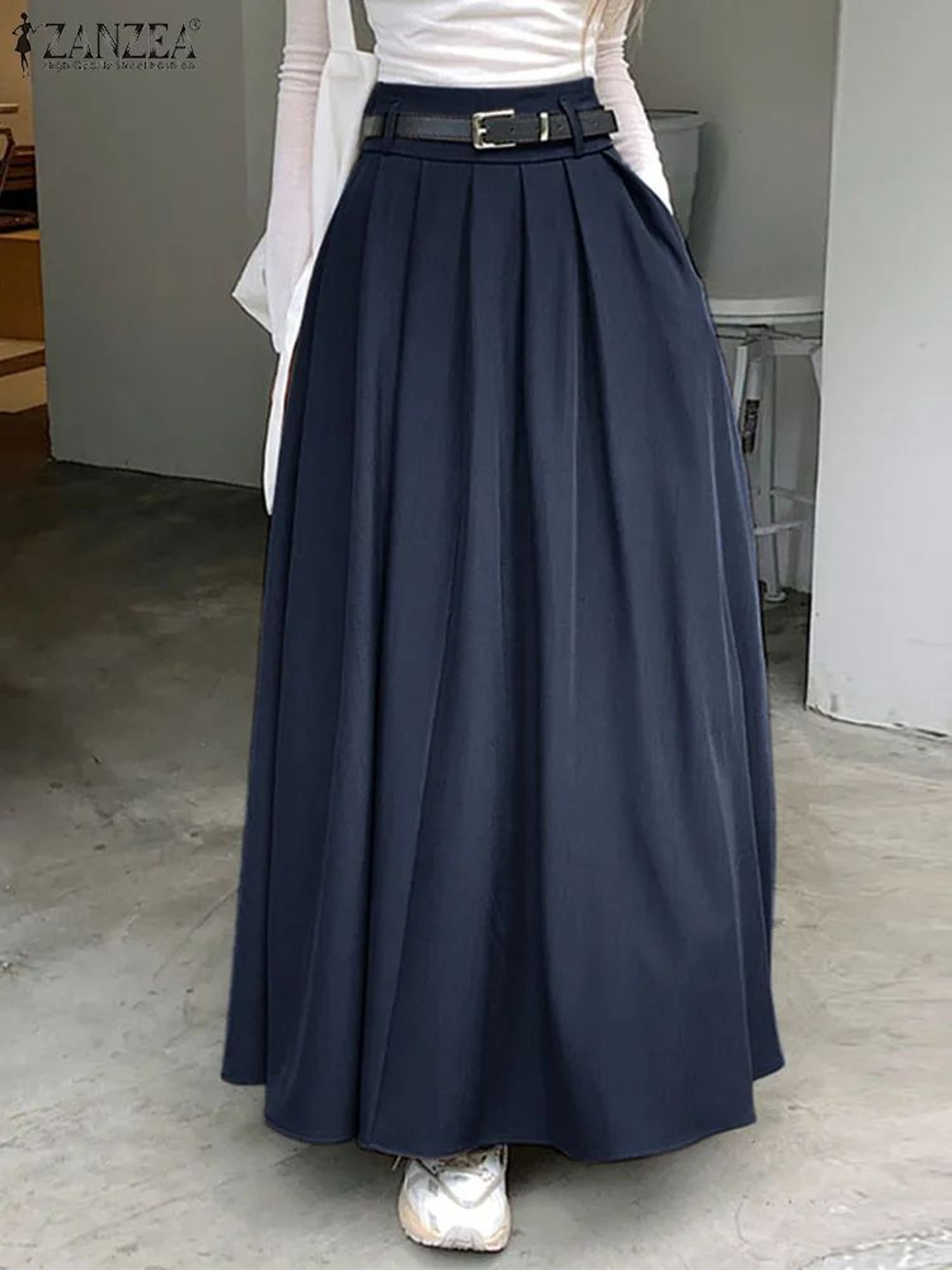 High Waist Pleated Maxi Skirt For Women 14