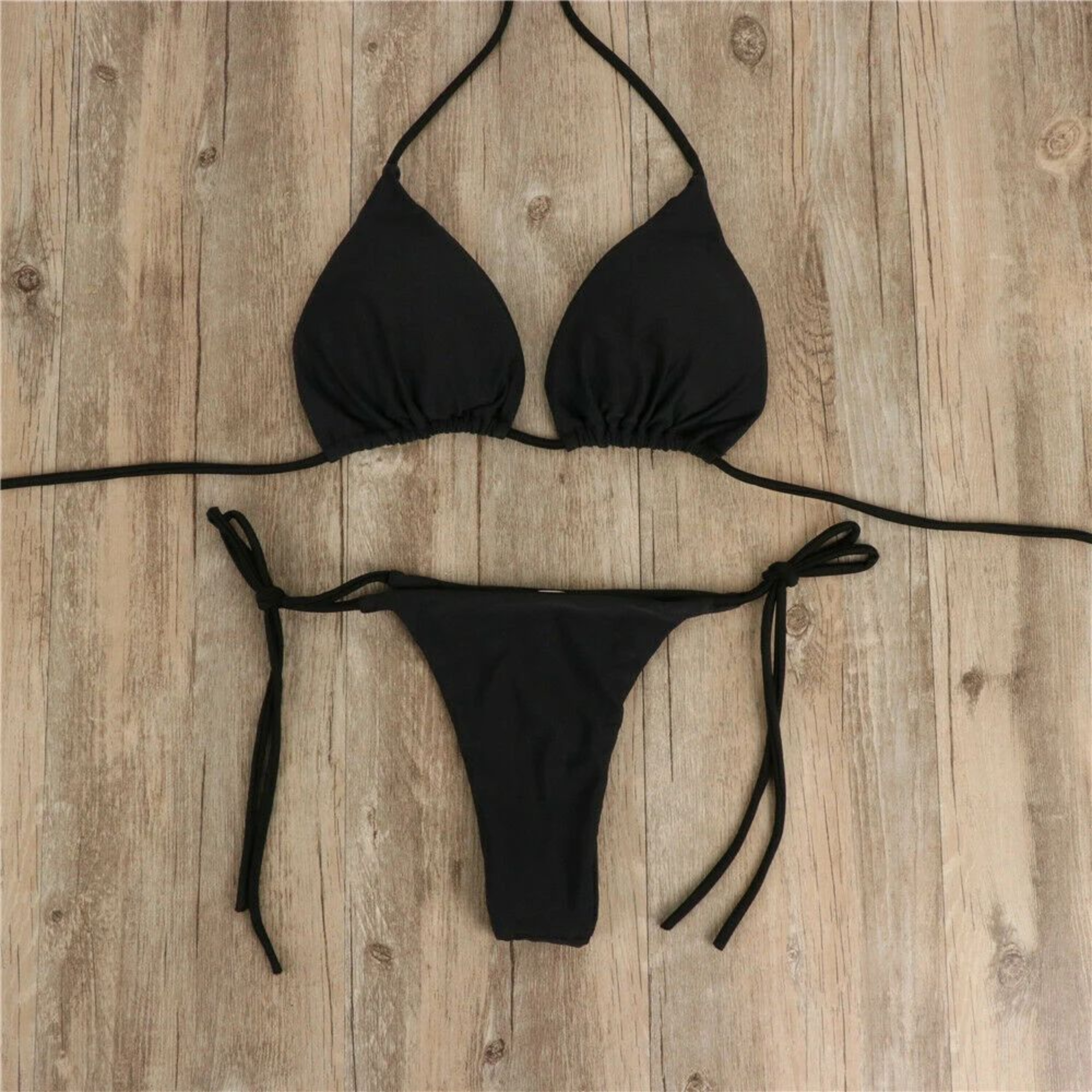 Solid Pink HighLeg Thong Bikini Set For Women Sexy 2Piece Beachwear Swimwear 3