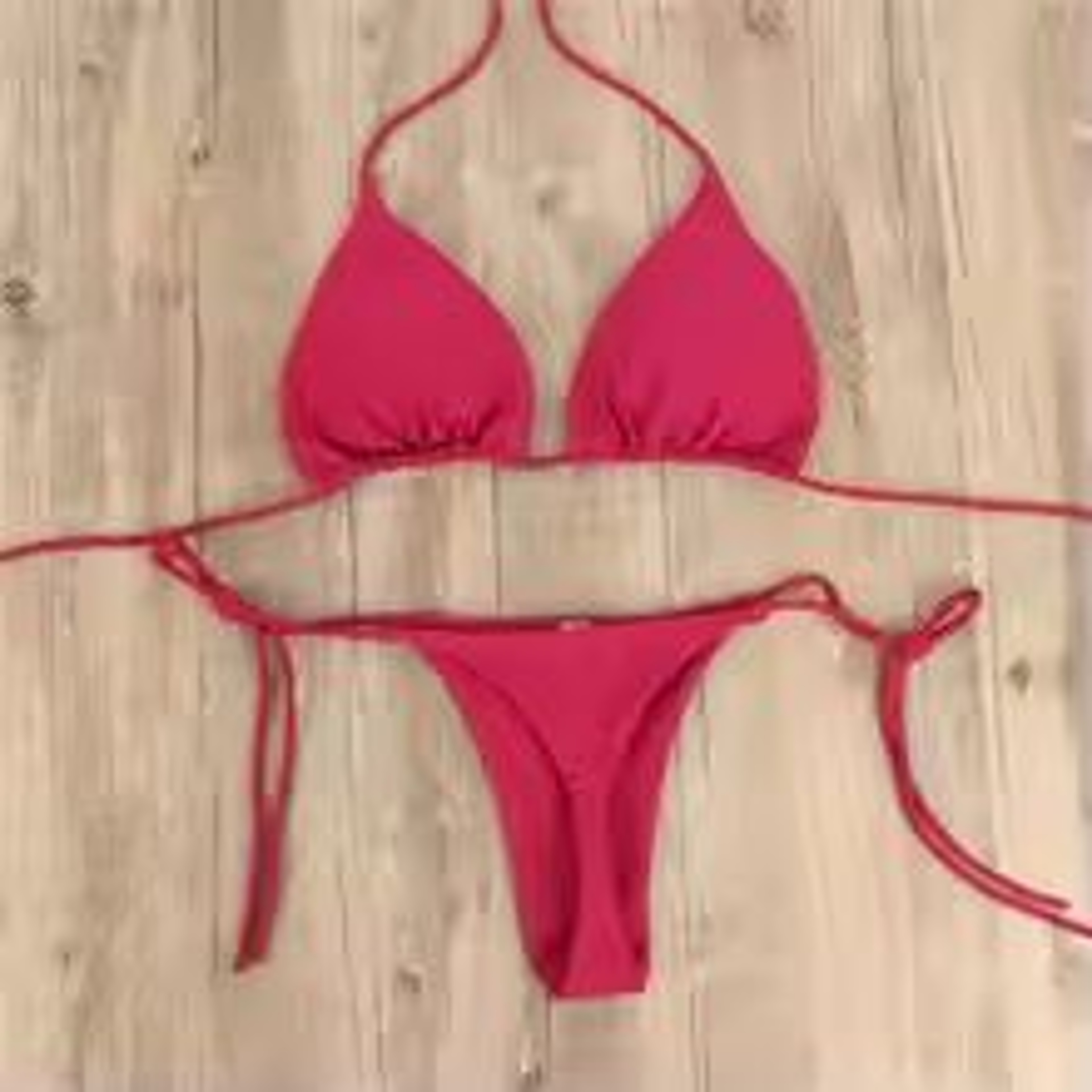 Solid Pink HighLeg Thong Bikini Set For Women Sexy 2Piece Beachwear Swimwear 7